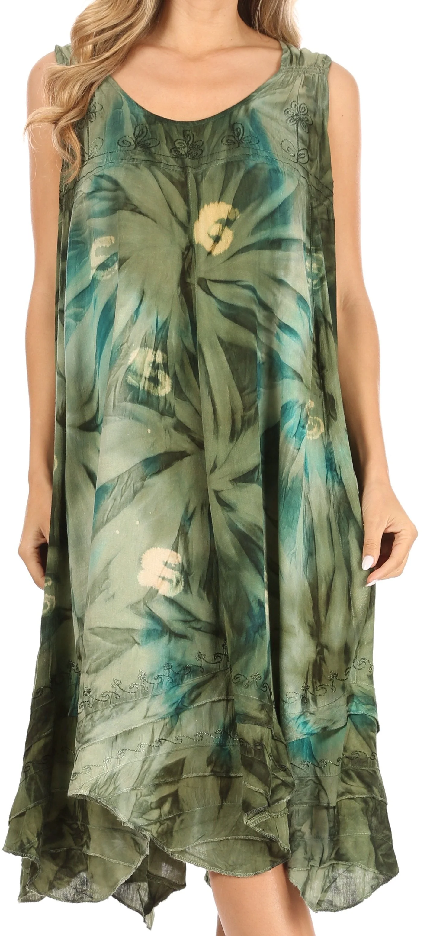 Sakkas Magy Women's Casual Summer Sleeveless Loose Tank Dress Tie-dye Floral Print - Image 26