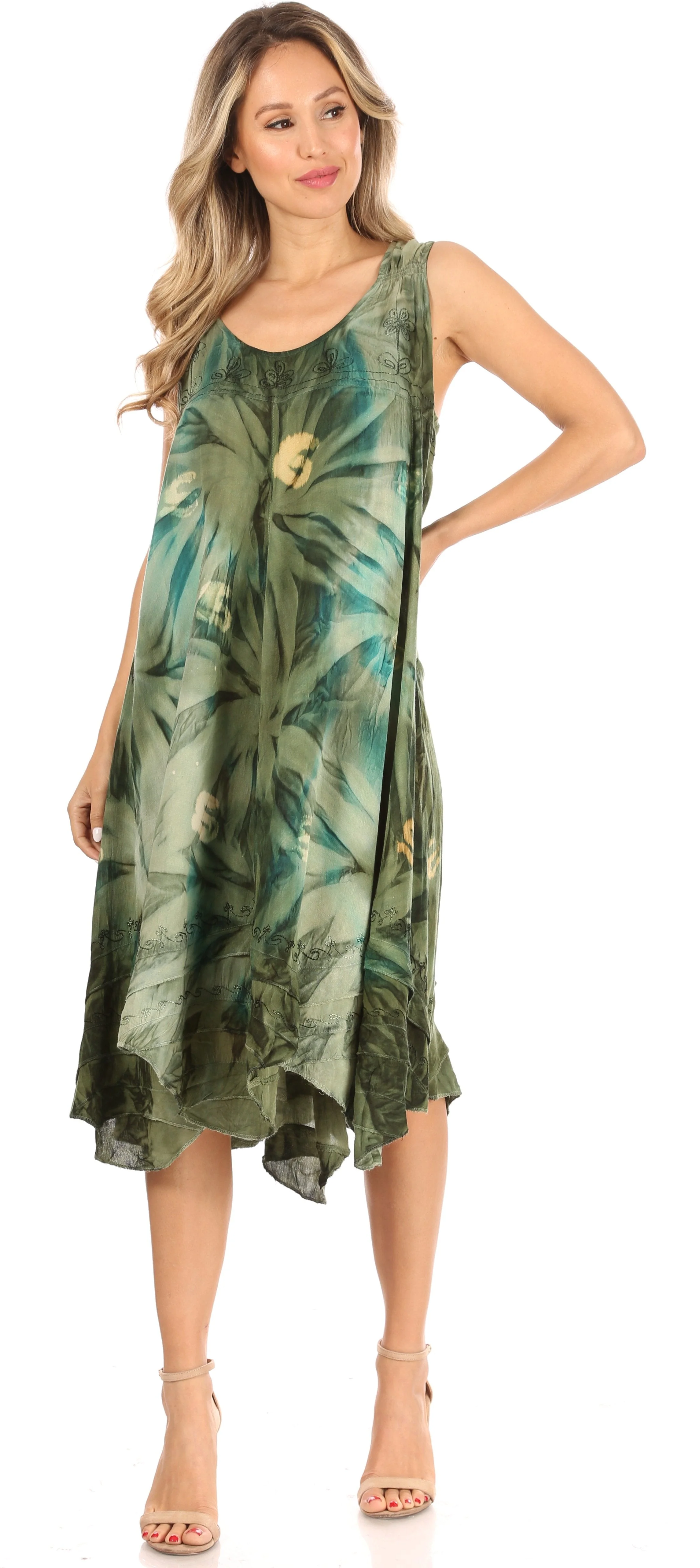 Sakkas Magy Women's Casual Summer Sleeveless Loose Tank Dress Tie-dye Floral Print - Image 30