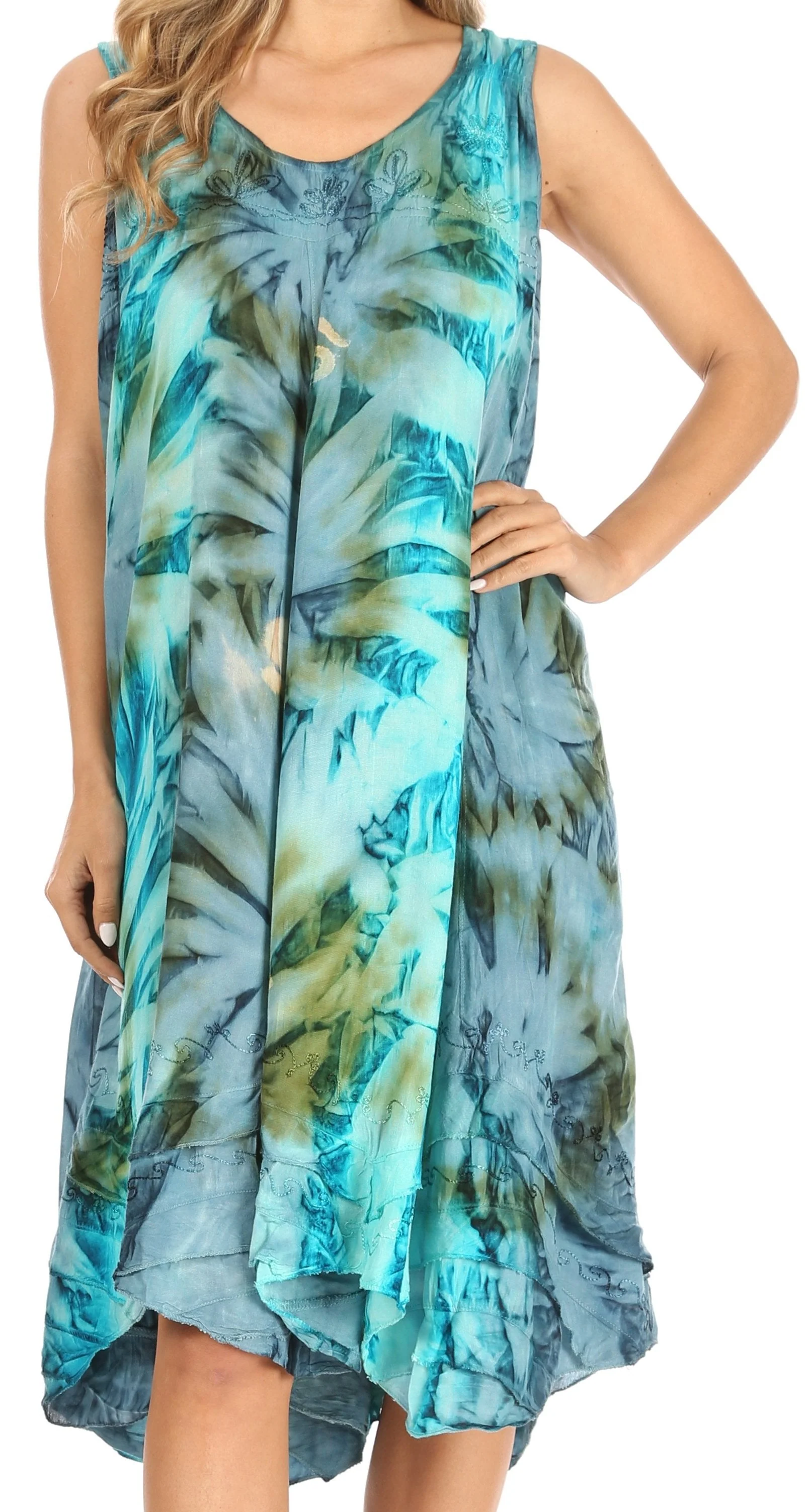 Sakkas Magy Women's Casual Summer Sleeveless Loose Tank Dress Tie-dye Floral Print - Image 6