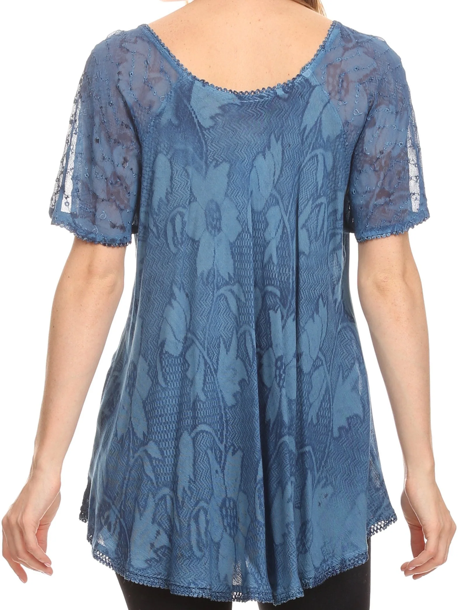 Sakkas Maliky Wide Corset Neck Floral Embroidered Cap Sleeve Blouse Top Shirt - Image 12