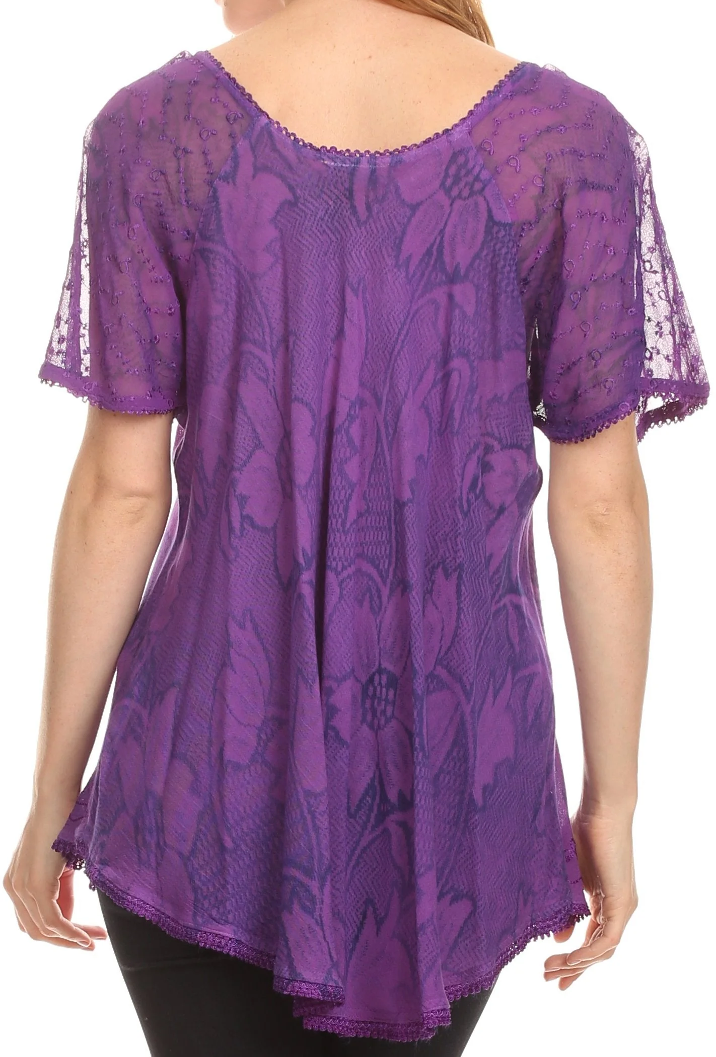 Sakkas Maliky Wide Corset Neck Floral Embroidered Cap Sleeve Blouse Top Shirt - Image 22