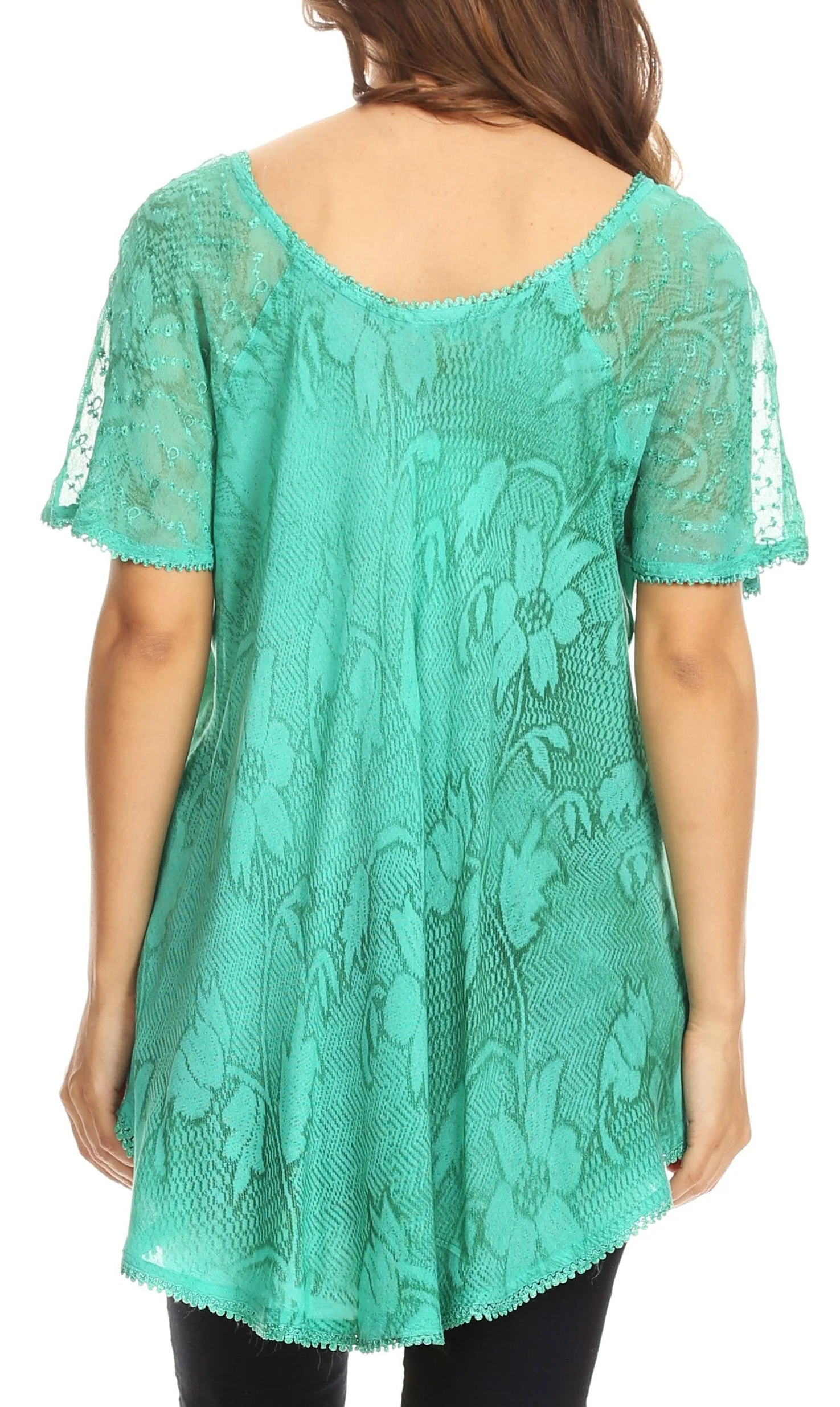 Sakkas Maliky Wide Corset Neck Floral Embroidered Cap Sleeve Blouse Top Shirt - Image 27