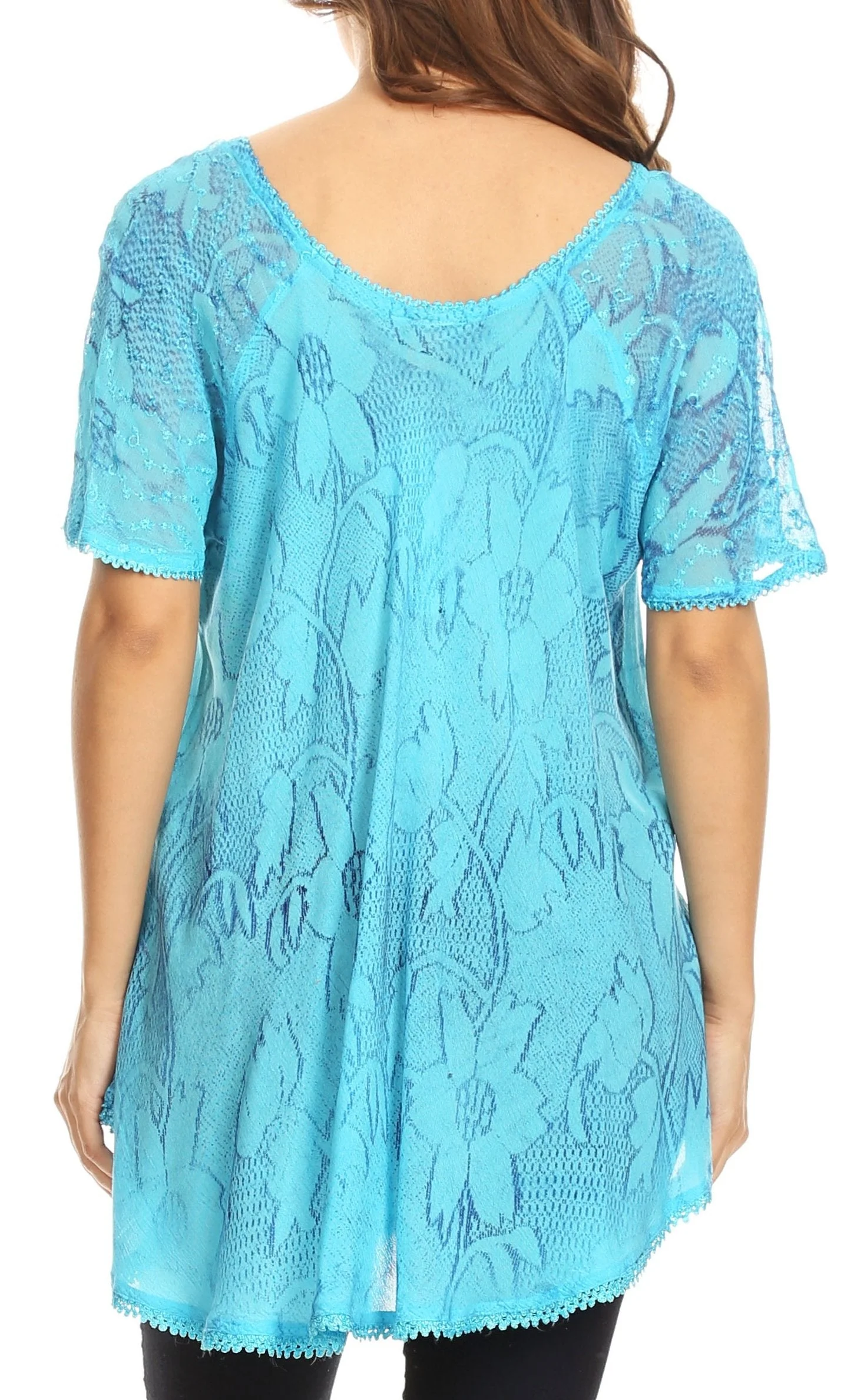 Sakkas Maliky Wide Corset Neck Floral Embroidered Cap Sleeve Blouse Top Shirt - Image 57