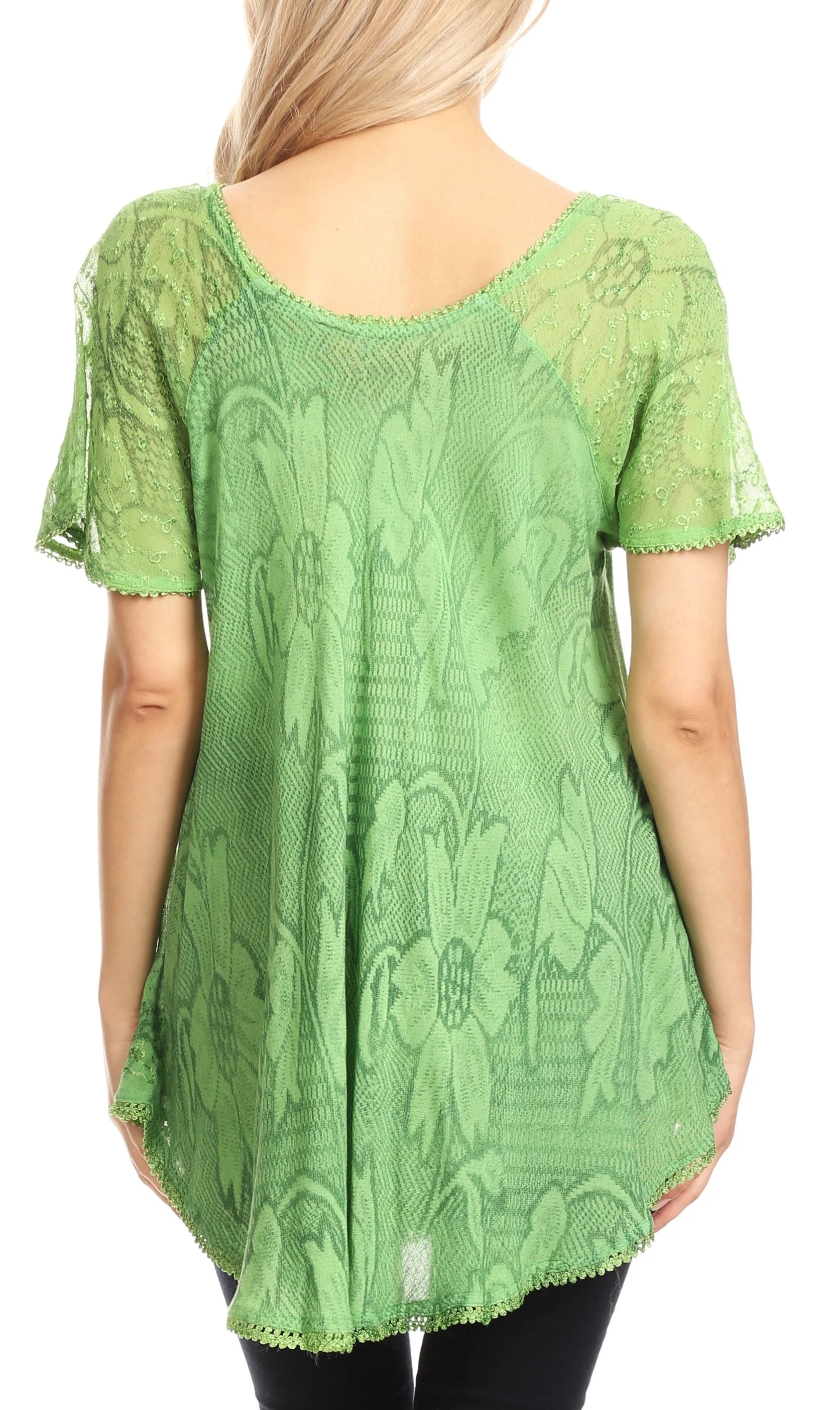 Sakkas Maliky Wide Corset Neck Floral Embroidered Cap Sleeve Blouse Top Shirt - Image 67