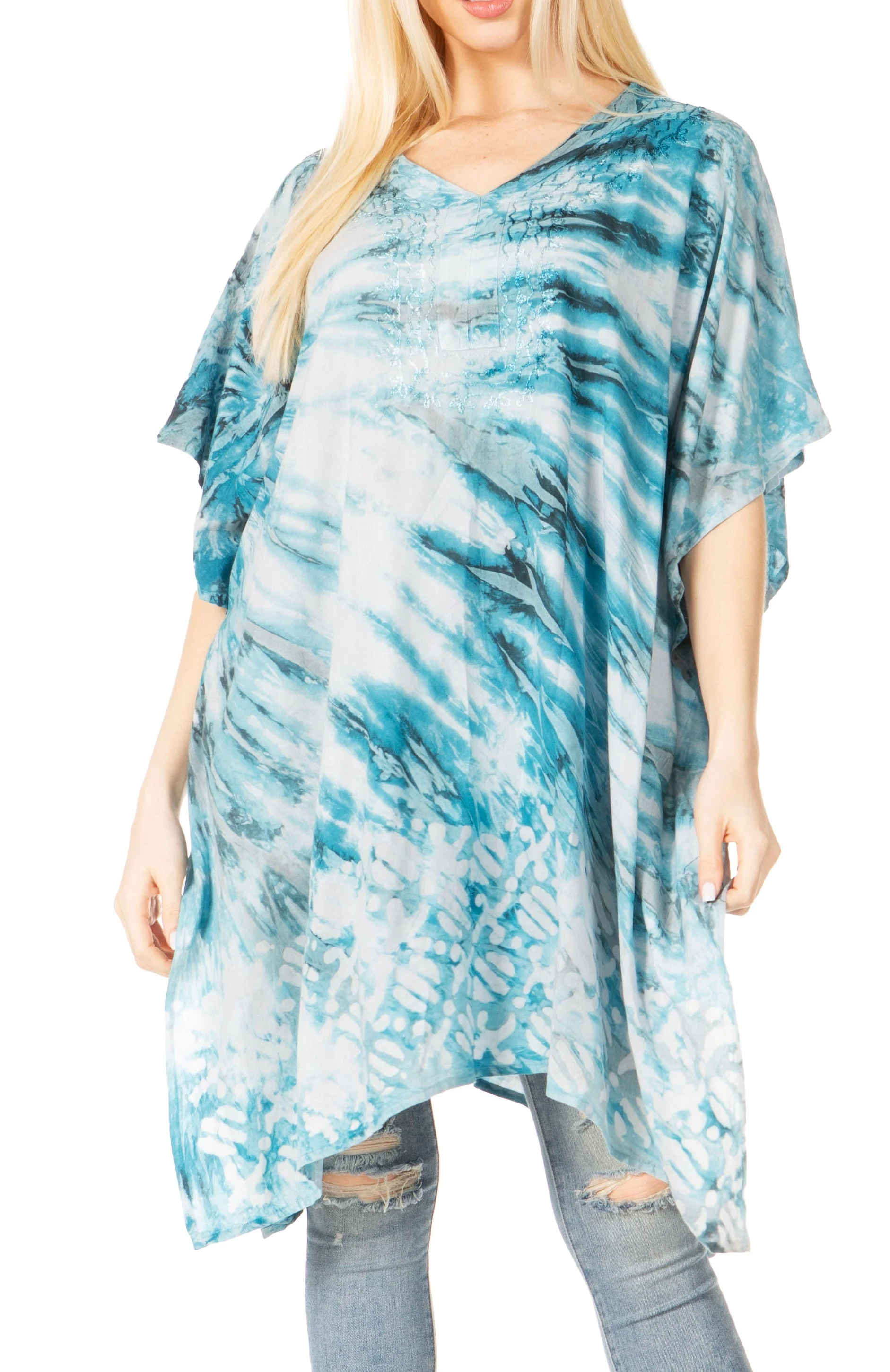 Sakkas Marcy Women's V-neck Caftan Top Tunic Dress - Perfect for Summer Boho Style & Swinging Coverup - Image 21