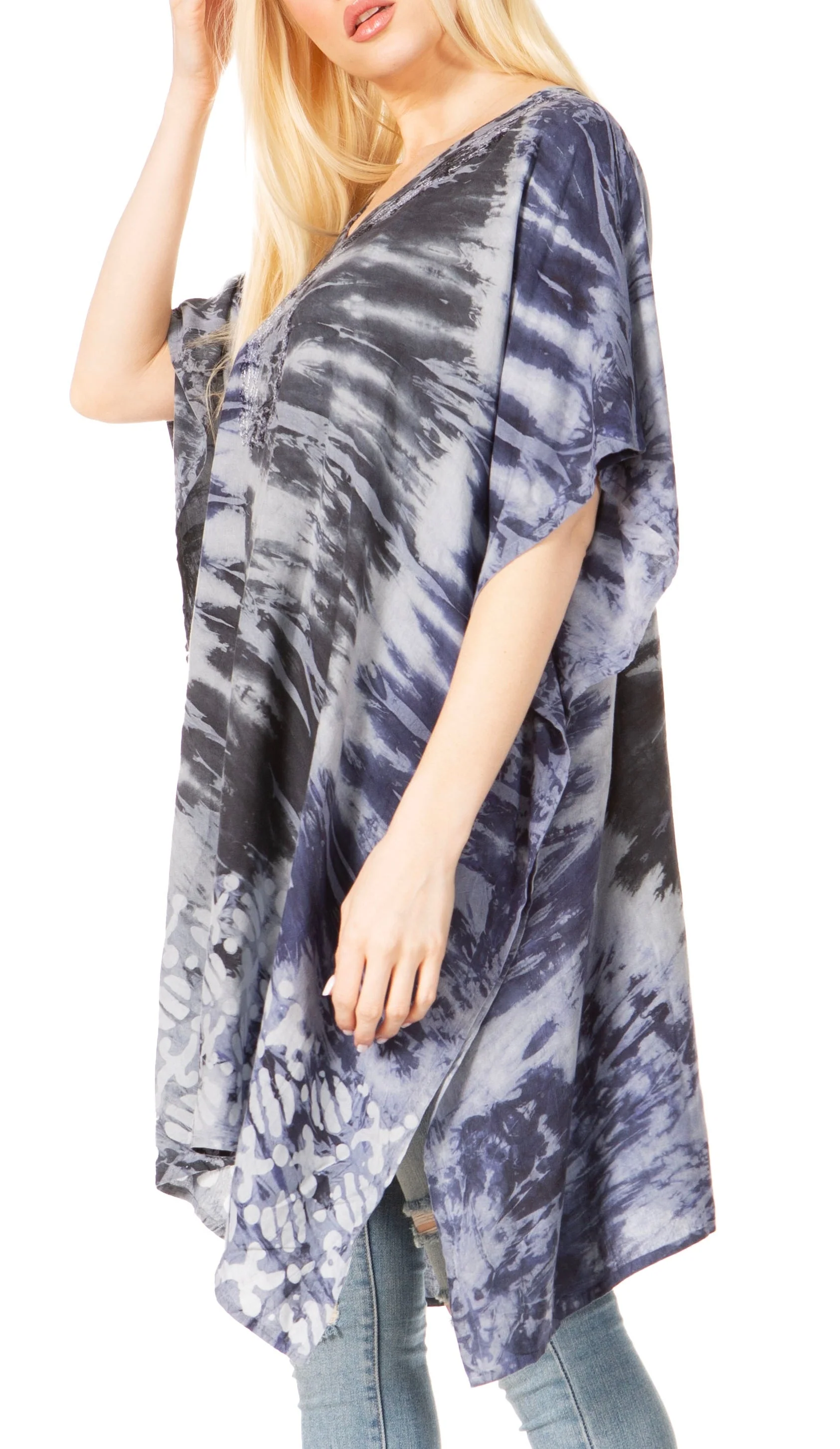 Sakkas Marcy Women's V-neck Caftan Top Tunic Dress - Perfect for Summer Boho Style & Swinging Coverup - Image 3