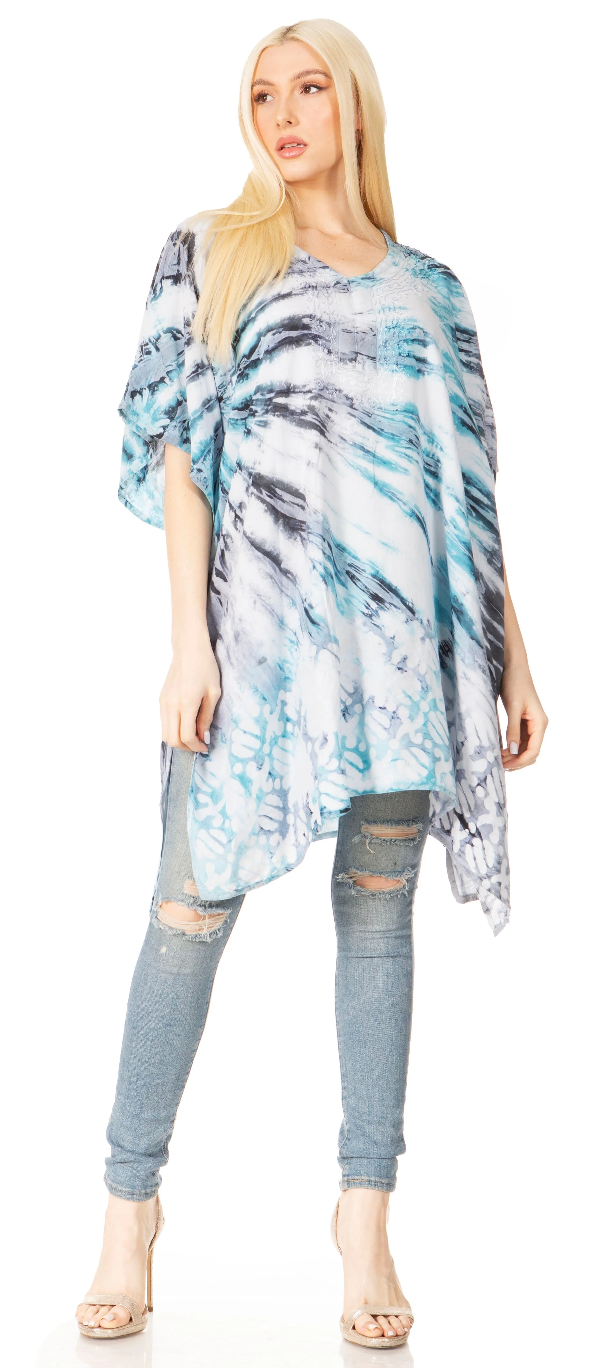 Sakkas Marcy Women's V-neck Caftan Top Tunic Dress - Perfect for Summer Boho Style & Swinging Coverup - Image 30
