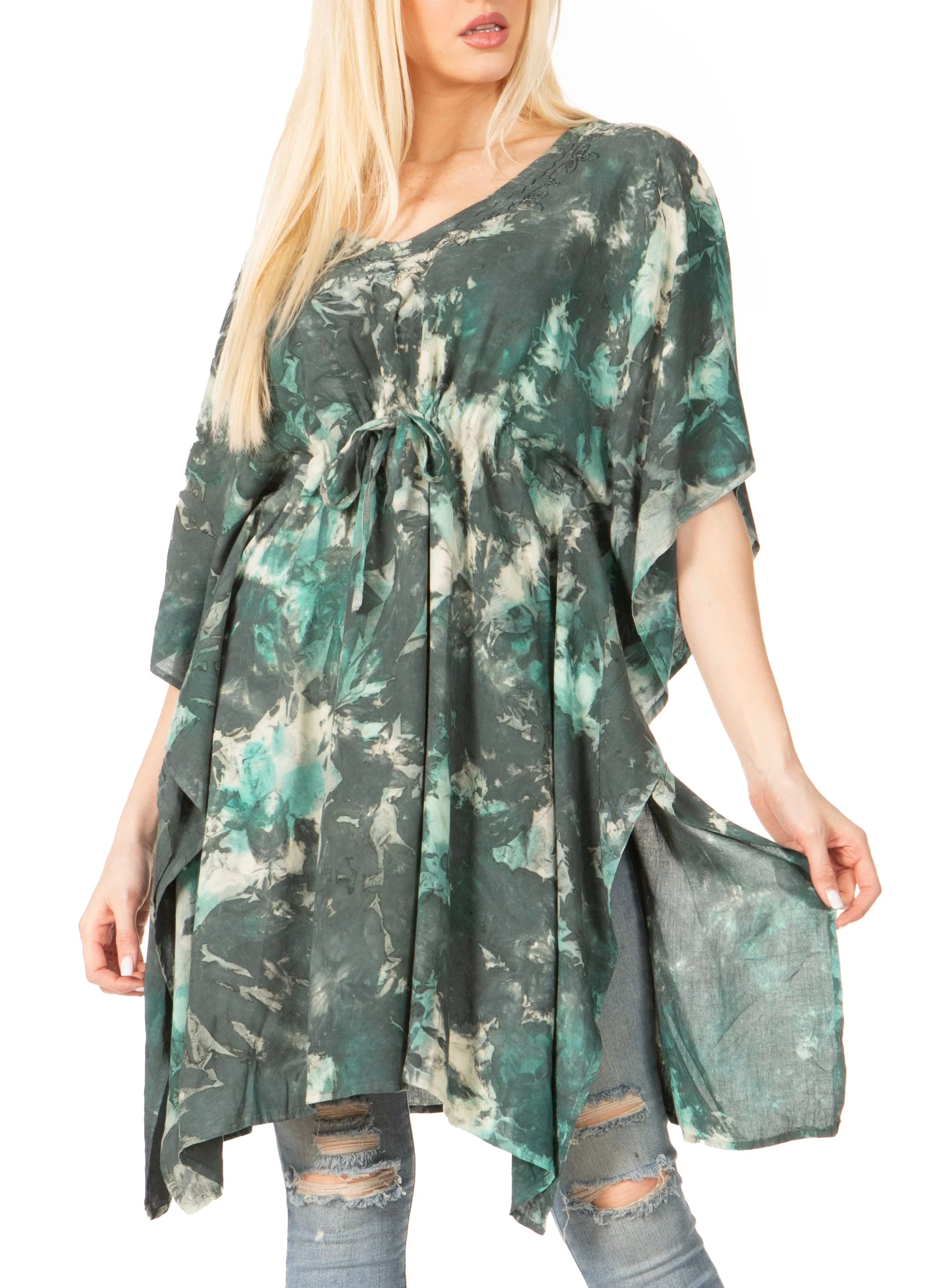 Sakkas Marcy Women's V-neck Caftan Top Tunic Dress - Perfect for Summer Boho Style & Swinging Coverup - Image 31