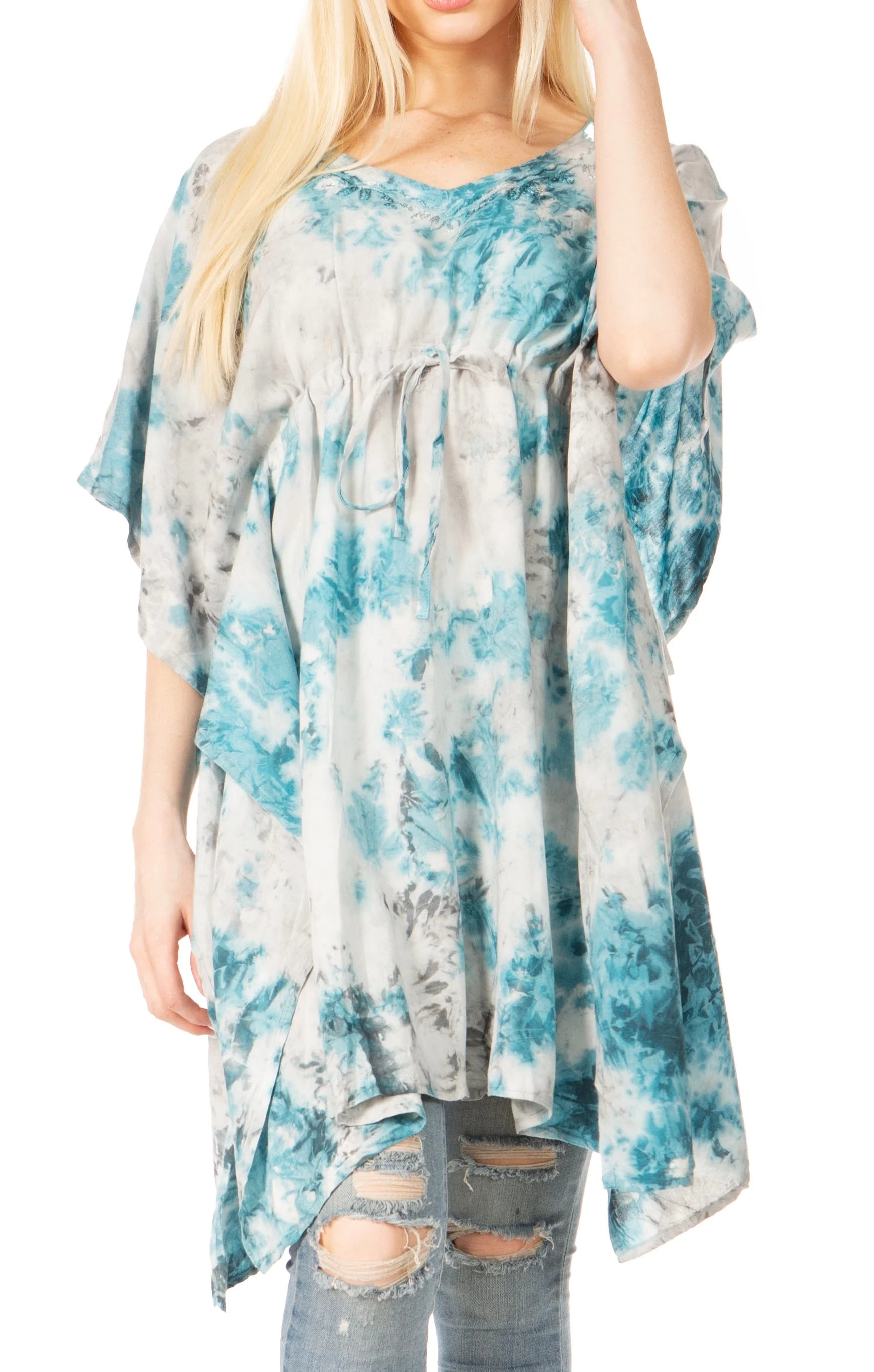 Sakkas Marcy Women's V-neck Caftan Top Tunic Dress - Perfect for Summer Boho Style & Swinging Coverup - Image 86