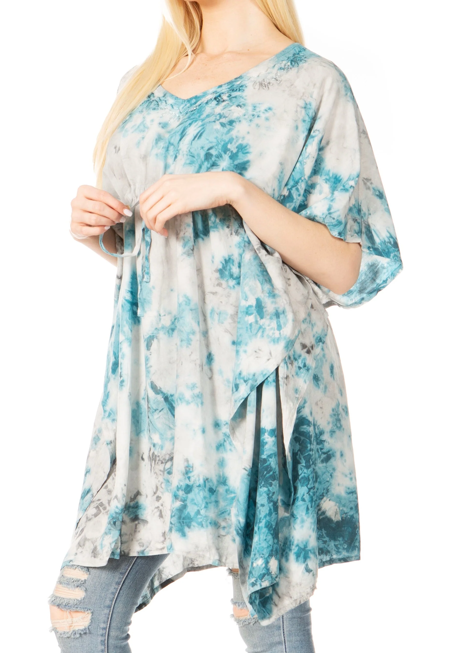 Sakkas Marcy Women's V-neck Caftan Top Tunic Dress - Perfect for Summer Boho Style & Swinging Coverup - Image 88