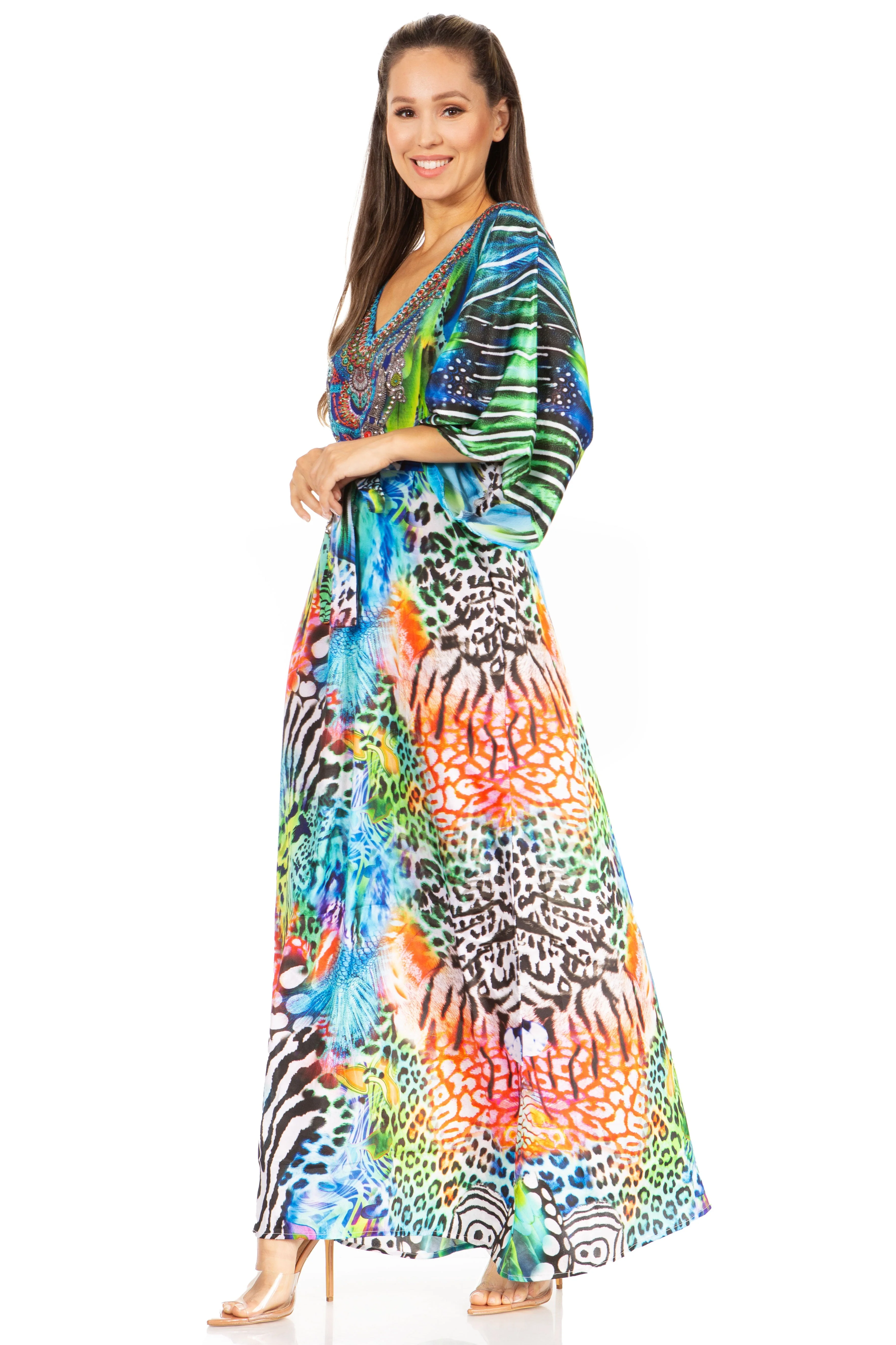 Sakkas Maribel Maxi Caftan Dress - Women's V-Neck, Short Sleeves - Image 14