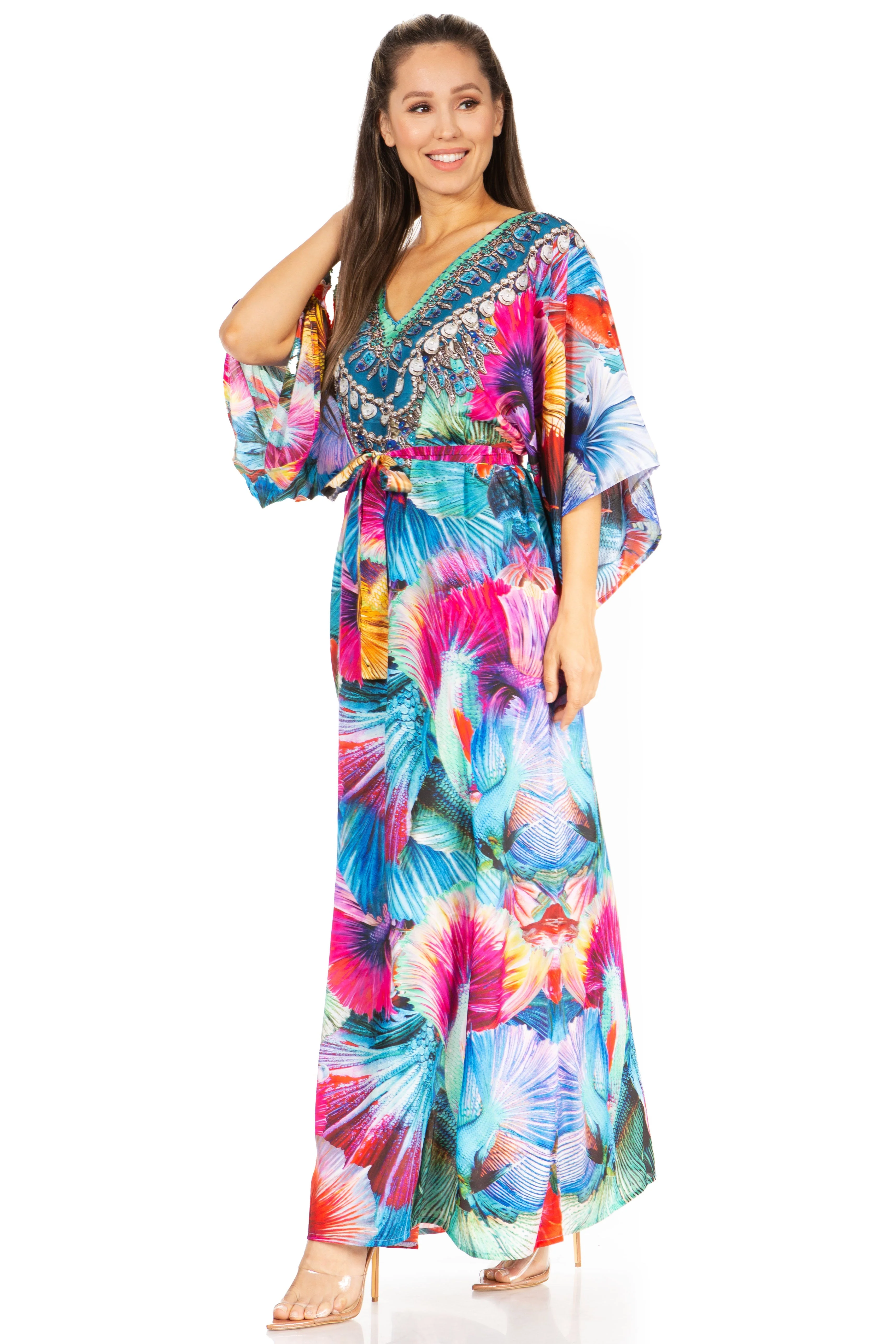 Sakkas Maribel Maxi Caftan Dress - Women's V-Neck, Short Sleeves - Image 9