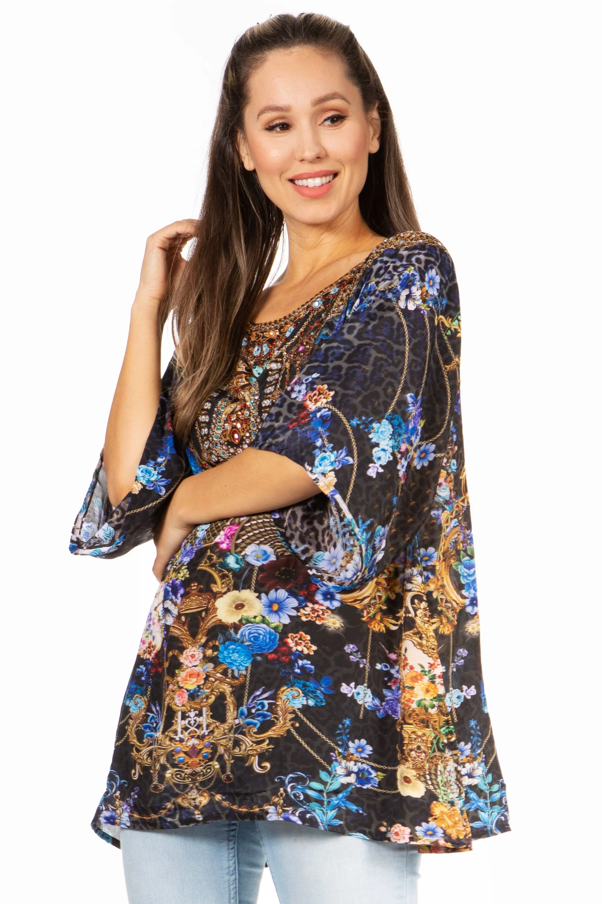 Sakkas Marina Floral Women's Blouse - Short Sleeve Tunic - Image 14