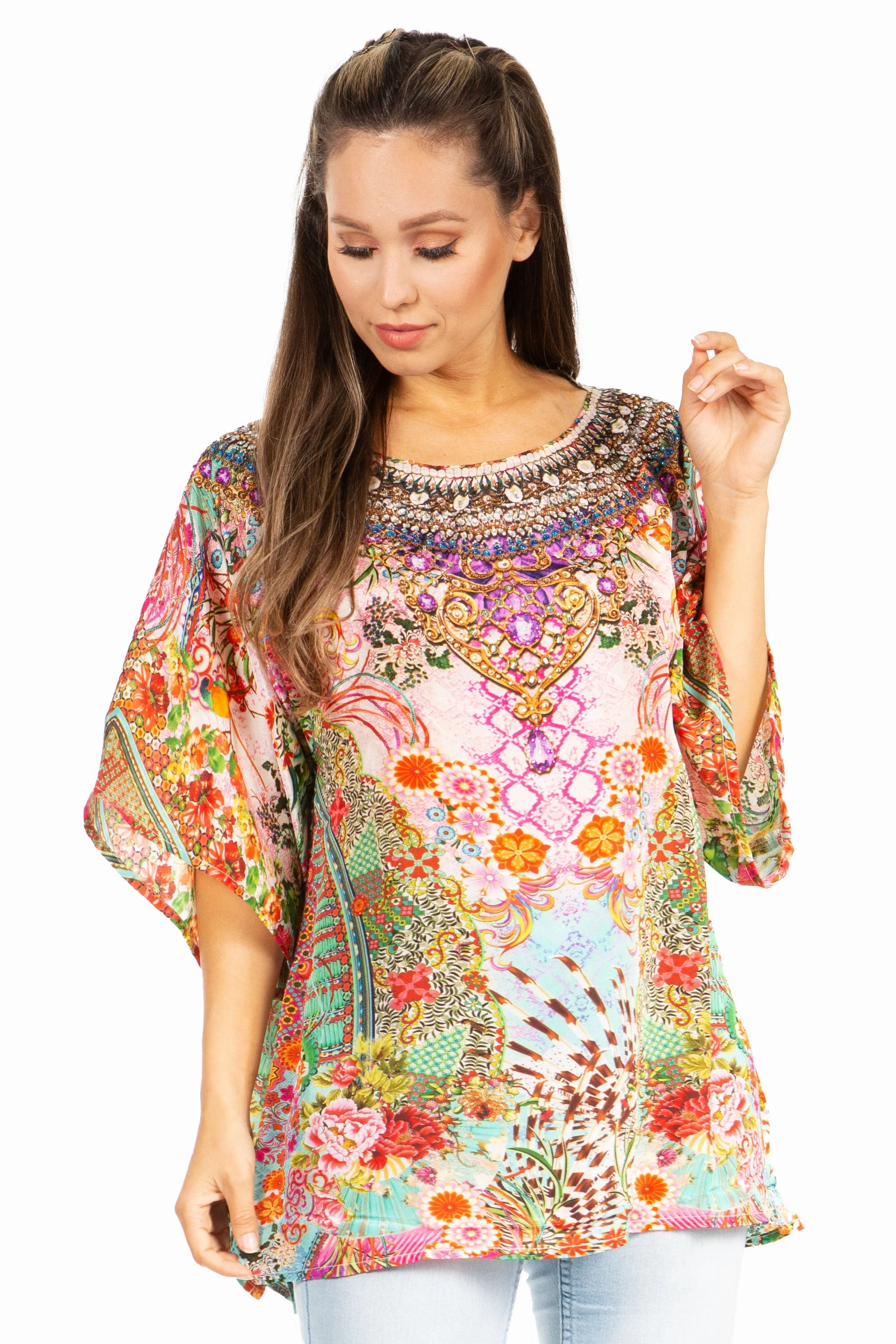Sakkas Marina Floral Women's Blouse - Short Sleeve Tunic - Image 6
