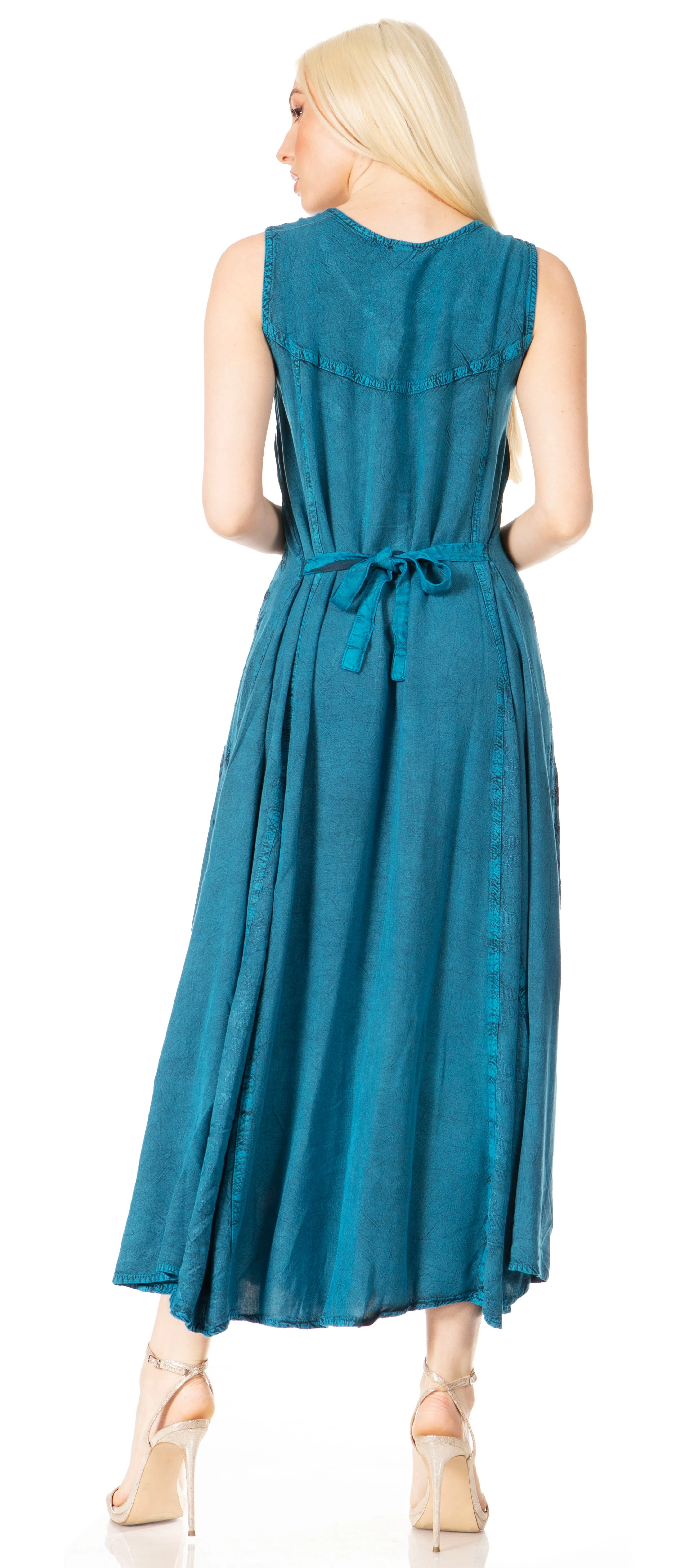 Sakkas Maya Floral Embroidered Sleeveless Button Up Rayon Dress - Image 26