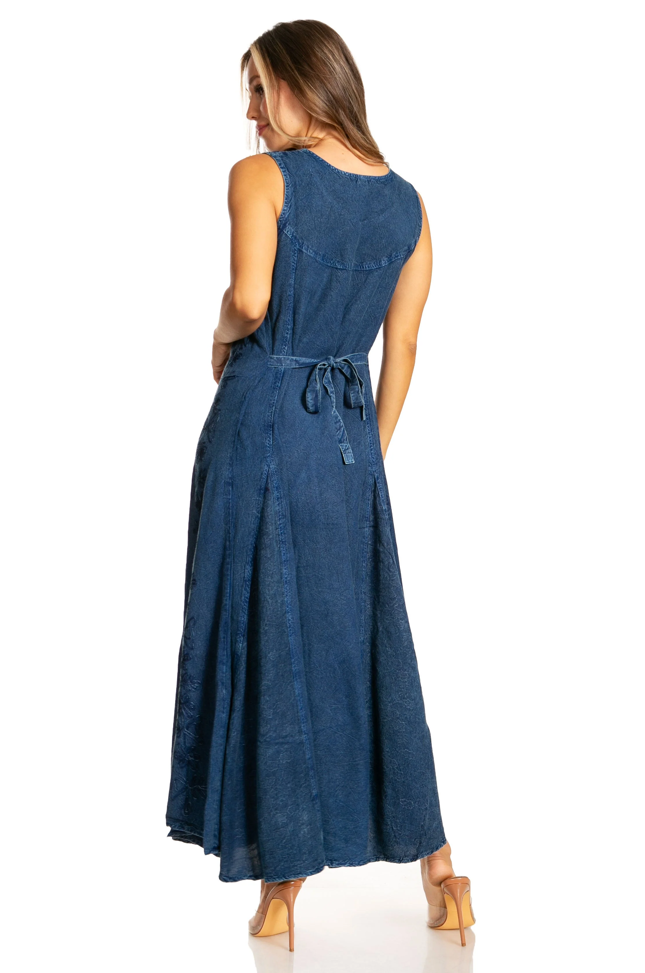 Sakkas Maya Floral Embroidered Sleeveless Button Up Rayon Dress - Image 68