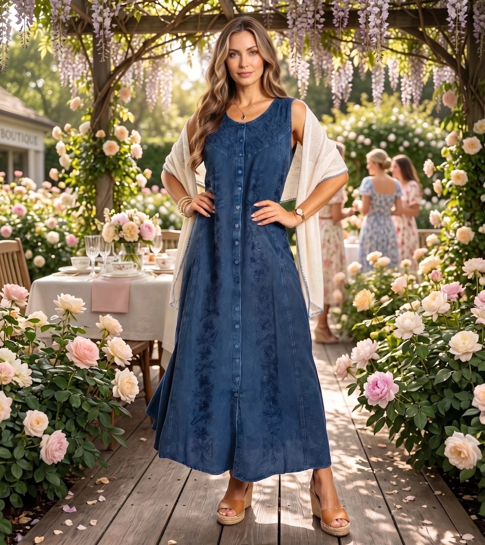 Sakkas Maya Floral Embroidered Sleeveless Button Up Rayon Dress - Image 72
