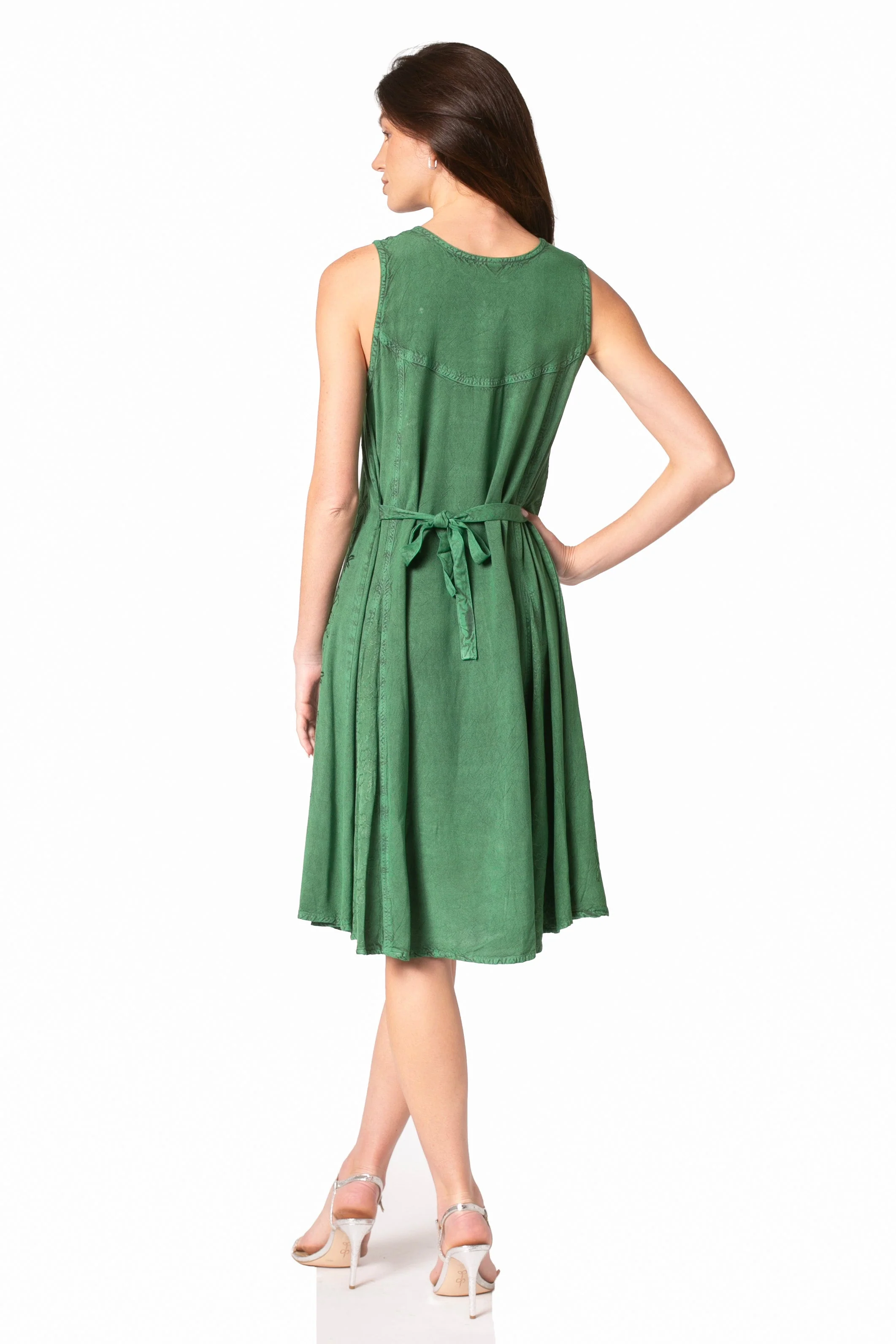 Sakkas Maya Midi Floral Embroidered Sleeveless Button Up Rayon Dress - Image 12