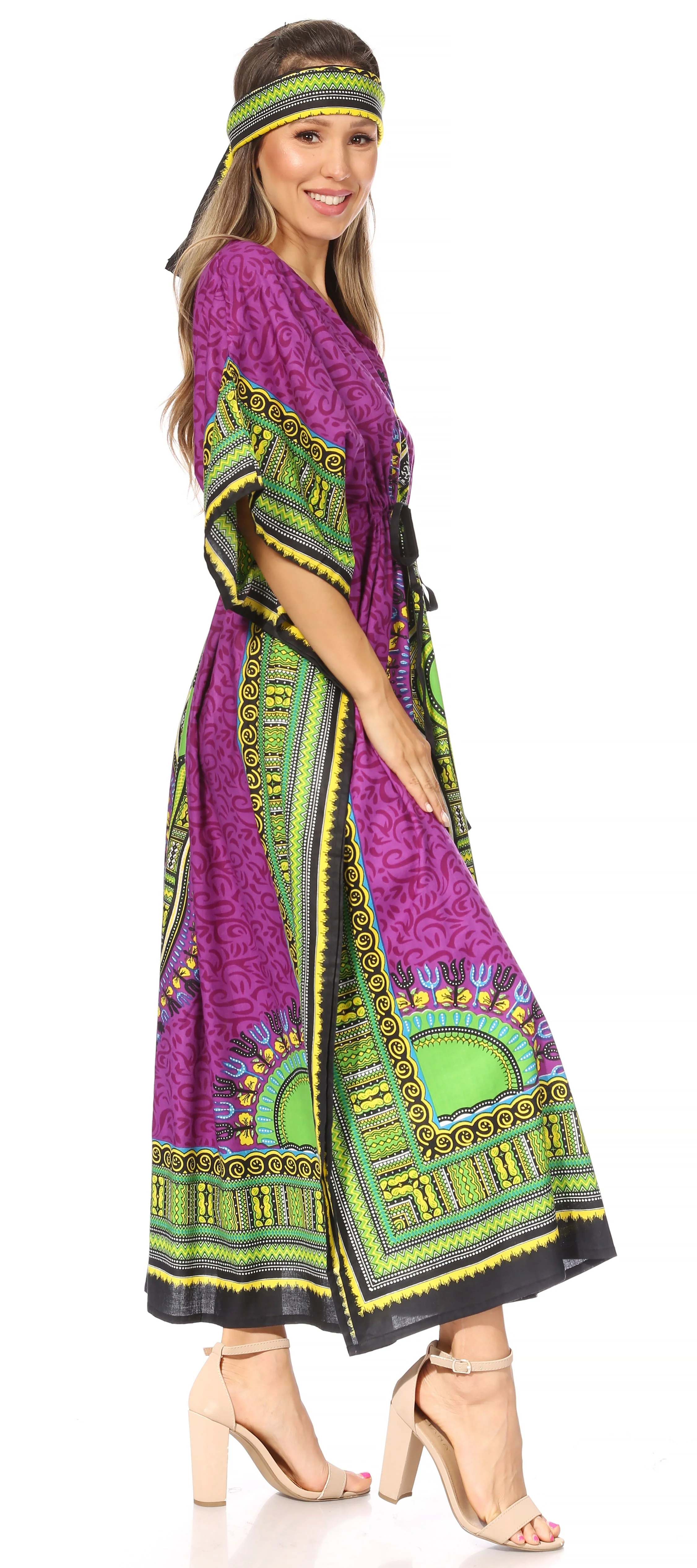 Sakkas Mera Women's Long Loose Short Sleeve Summer Casual Caftan Kaftan Dress - Image 104