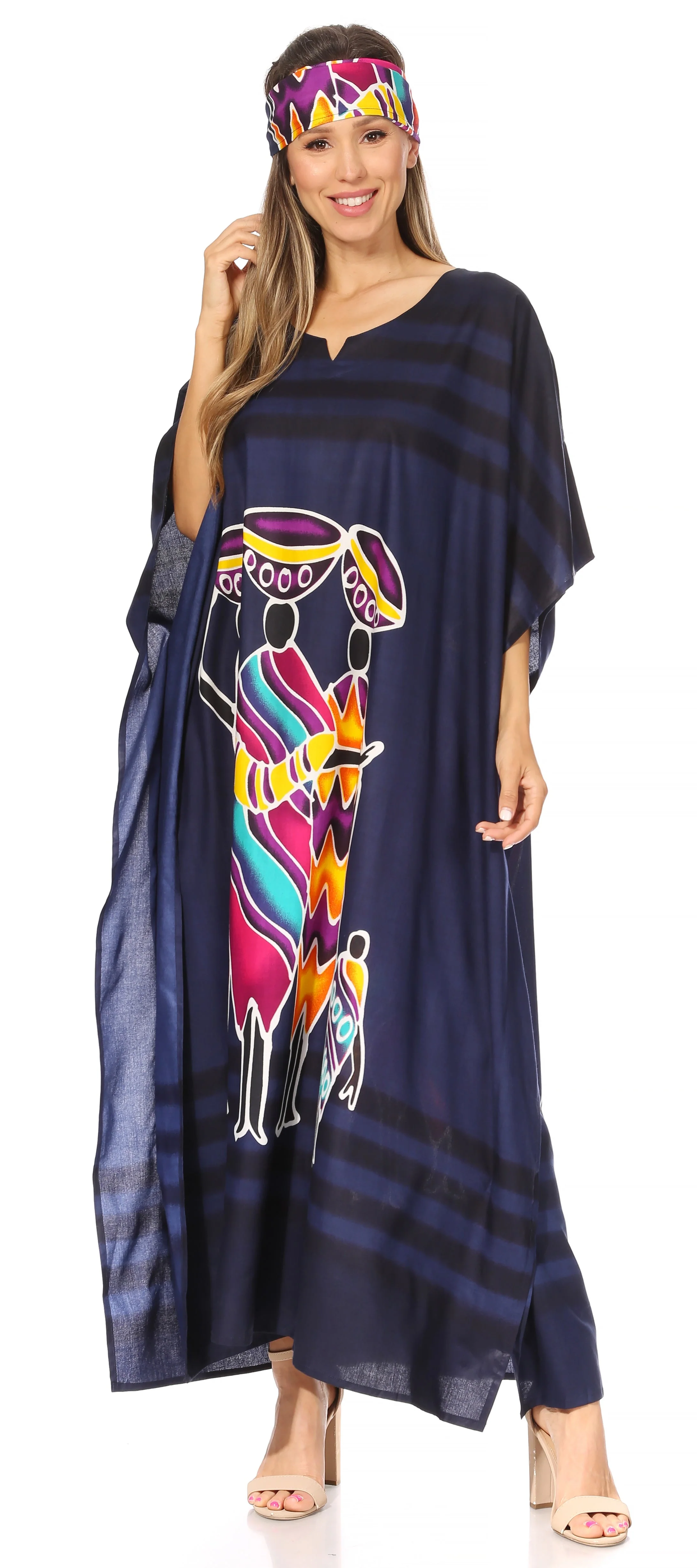 Sakkas Mera Women's Long Loose Short Sleeve Summer Casual Caftan Kaftan Dress - Image 115