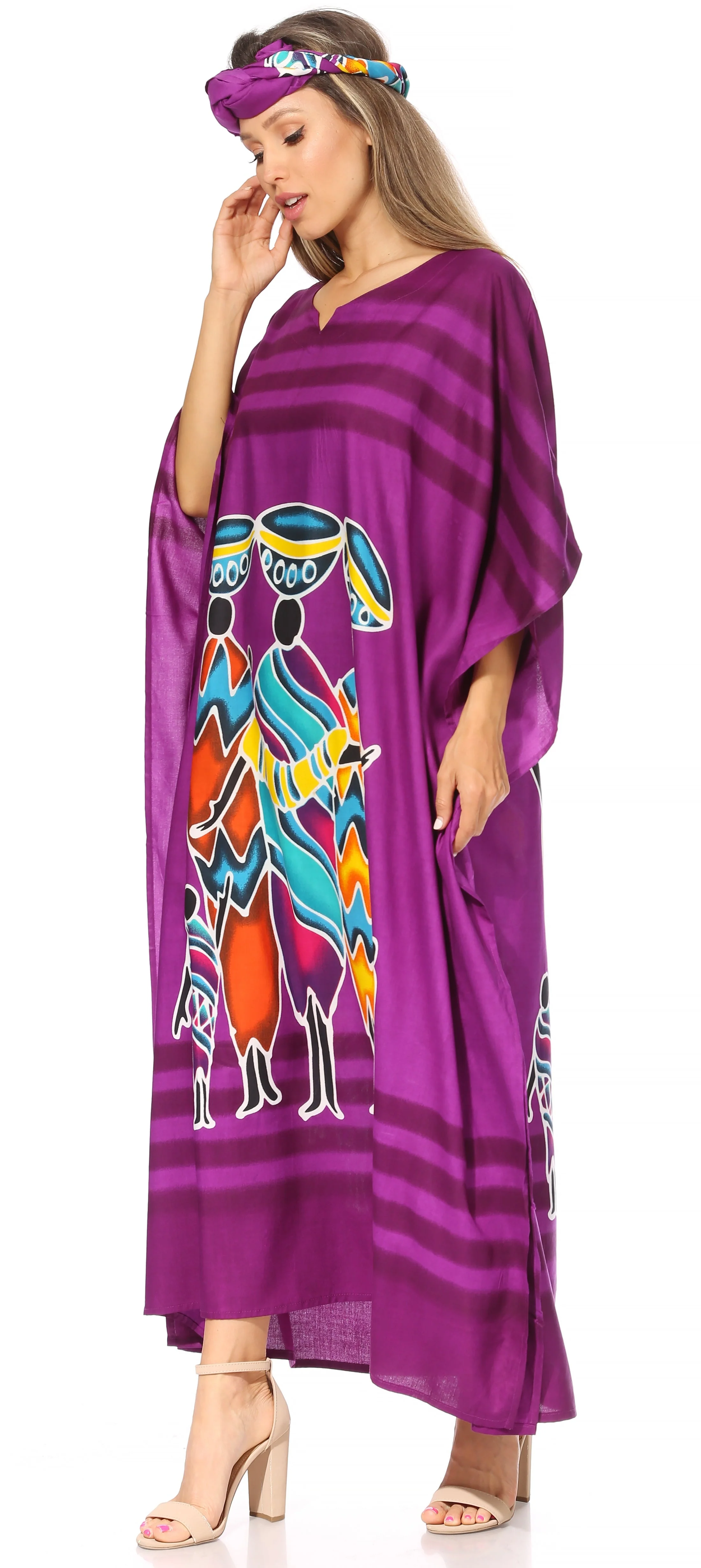 Sakkas Mera Women's Long Loose Short Sleeve Summer Casual Caftan Kaftan Dress - Image 118