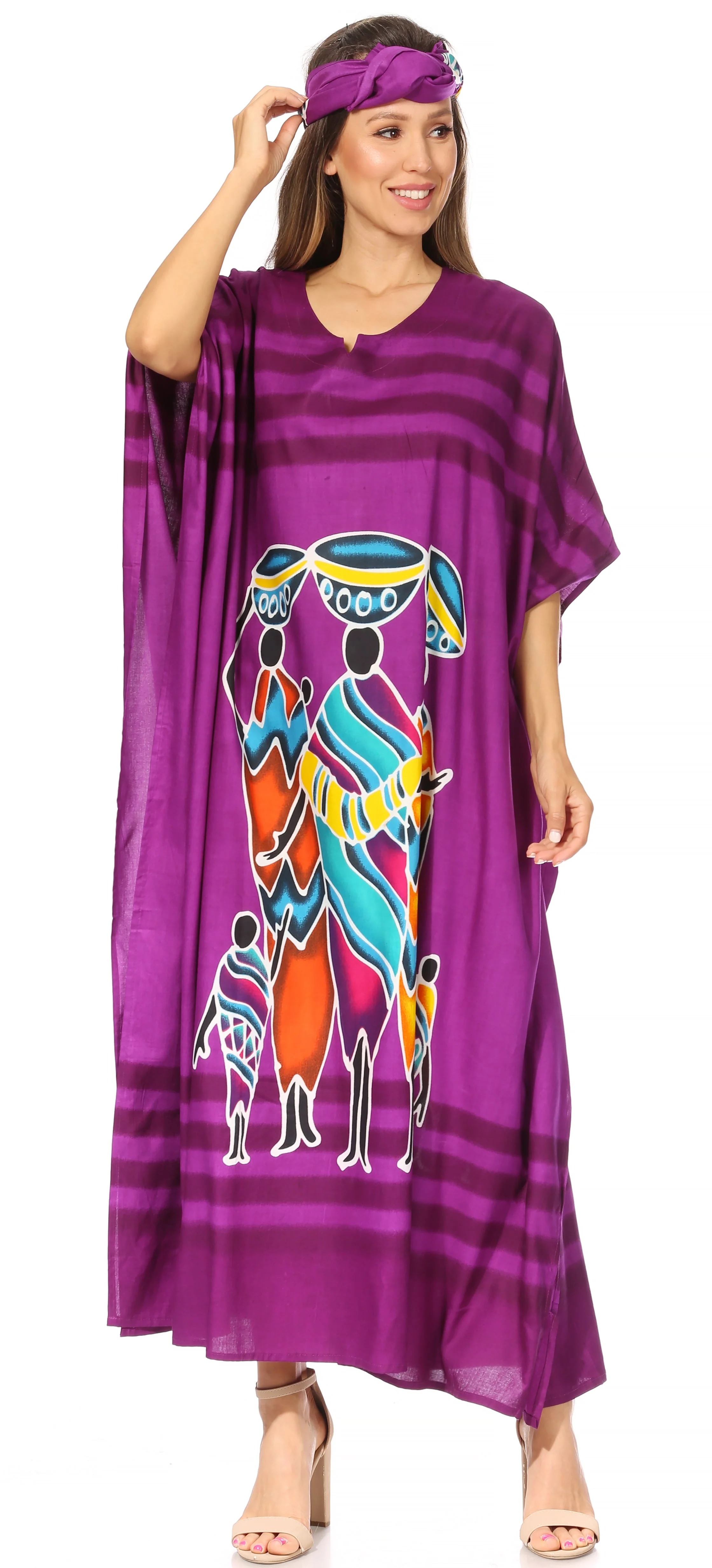 Sakkas Mera Women's Long Loose Short Sleeve Summer Casual Caftan Kaftan Dress - Image 120