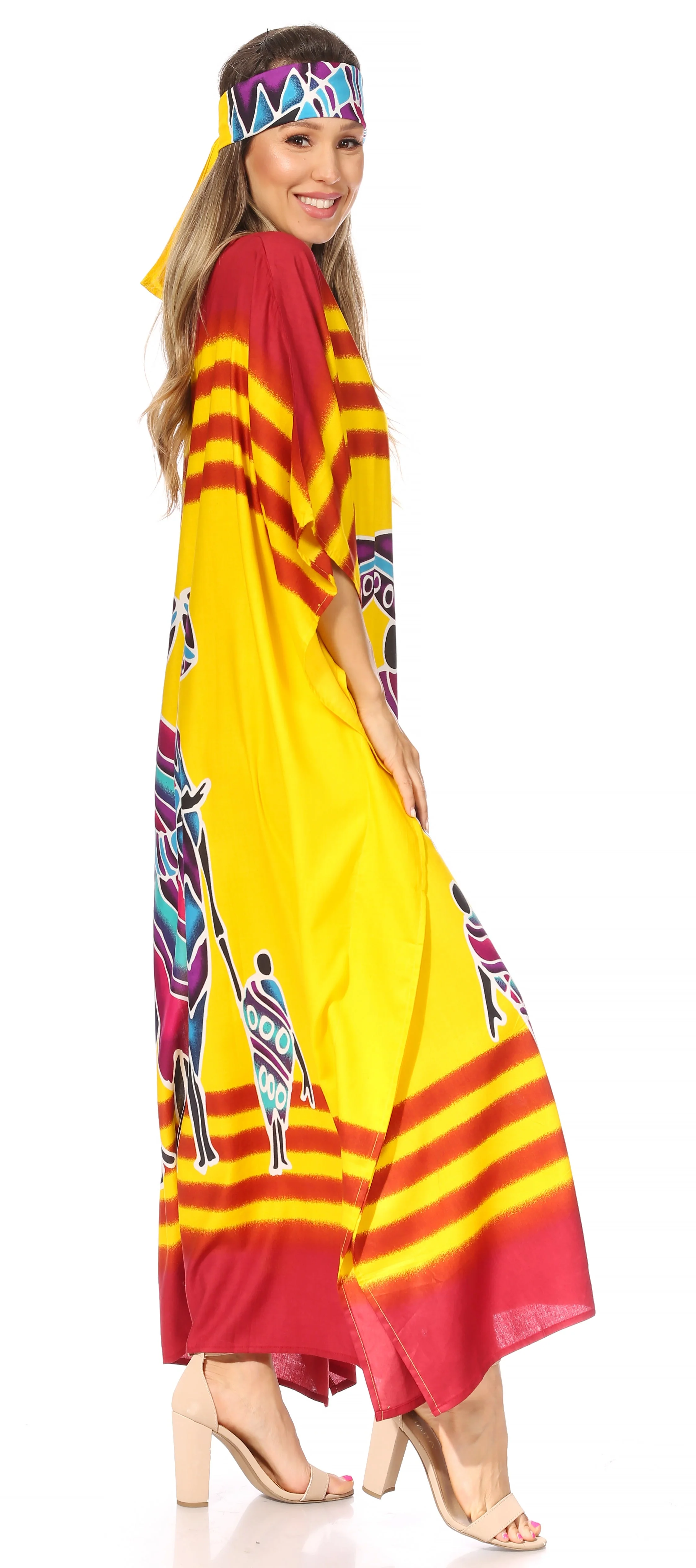 Sakkas Mera Women's Long Loose Short Sleeve Summer Casual Caftan Kaftan Dress - Image 129
