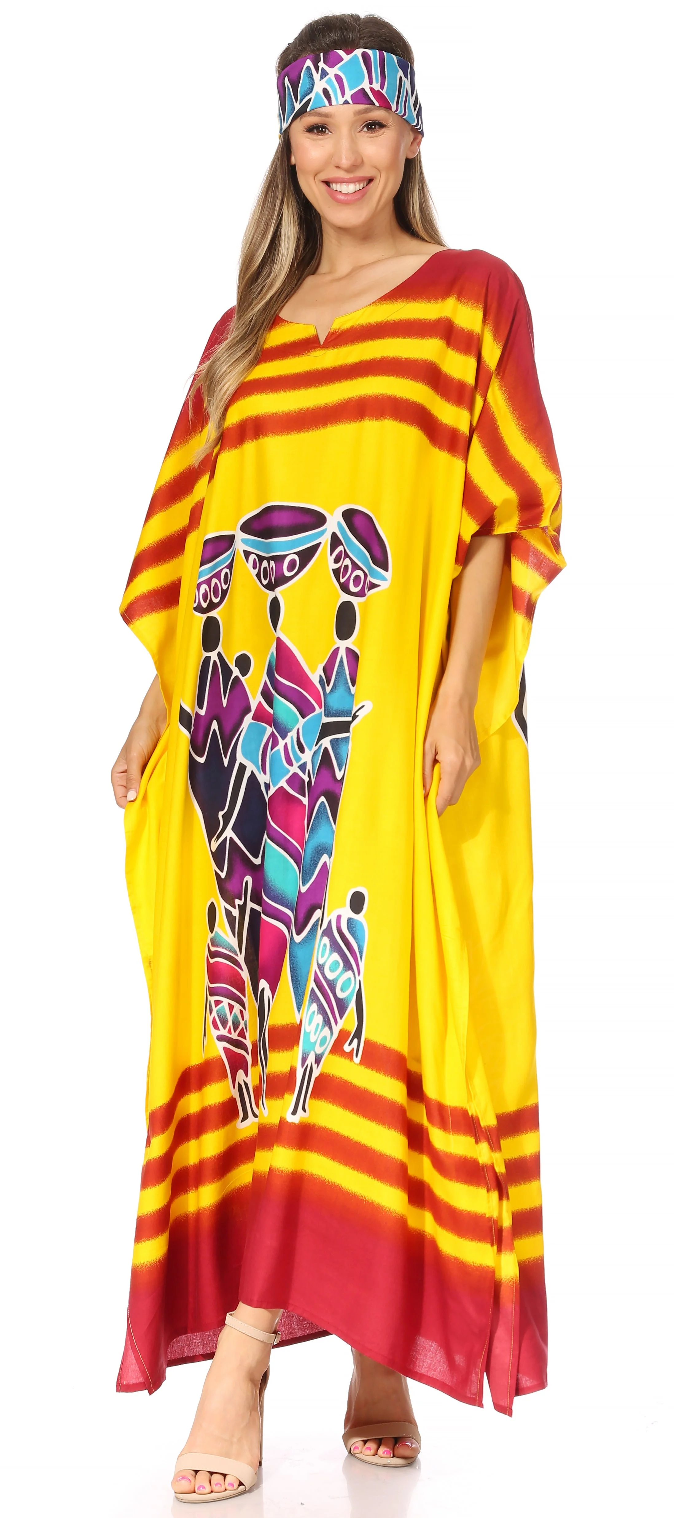 Sakkas Mera Women's Long Loose Short Sleeve Summer Casual Caftan Kaftan Dress - Image 130