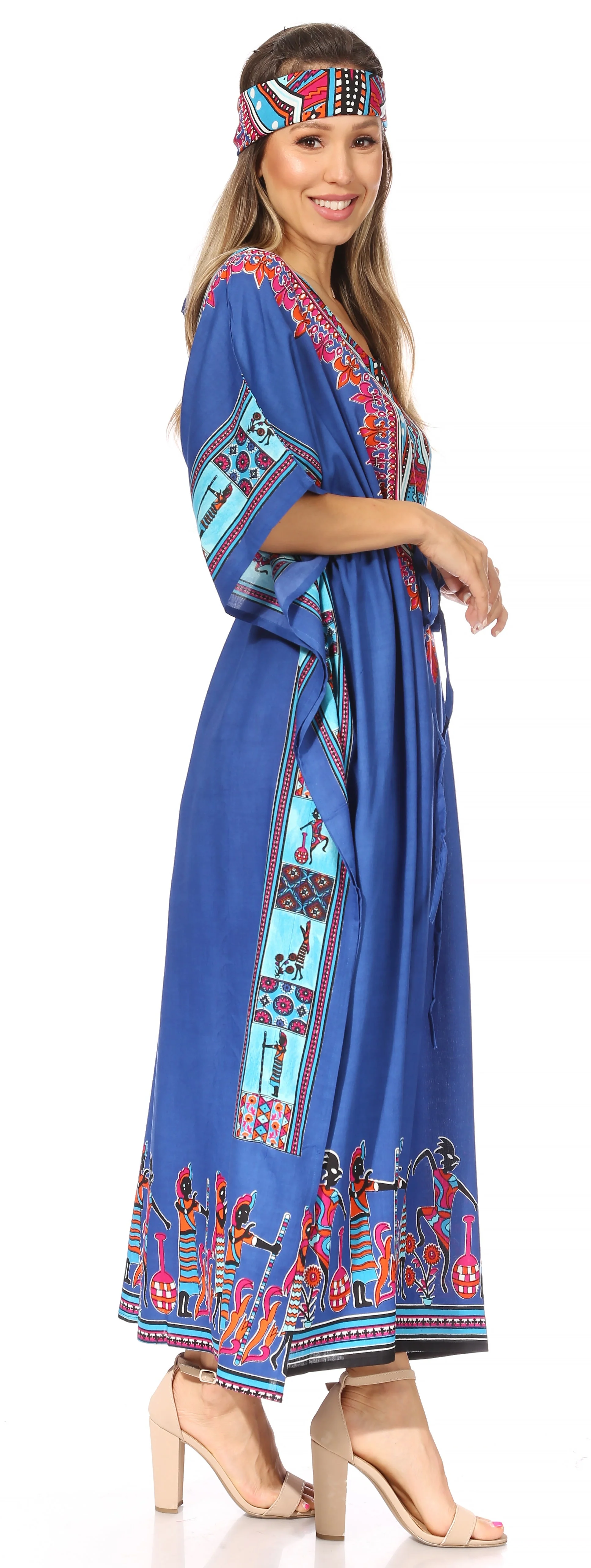 Sakkas Mera Women's Long Loose Short Sleeve Summer Casual Caftan Kaftan Dress - Image 134