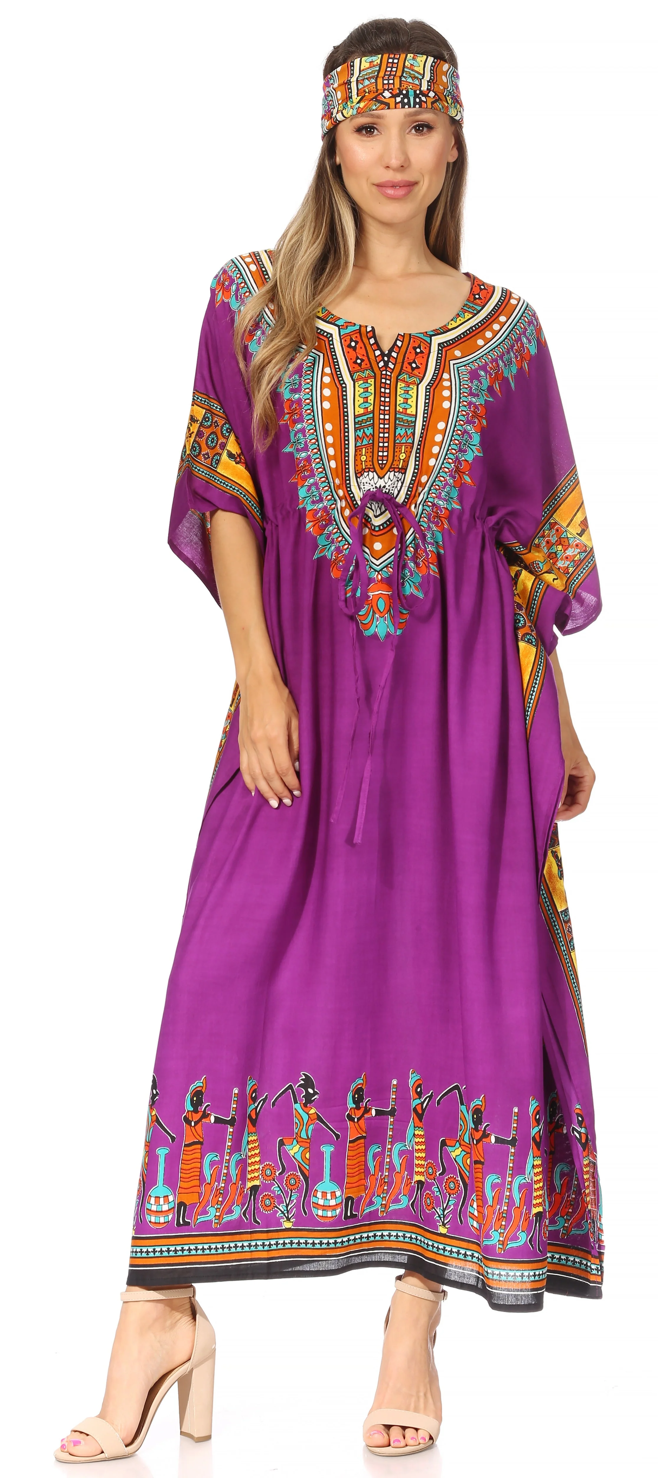 Sakkas Mera Women's Long Loose Short Sleeve Summer Casual Caftan Kaftan Dress - Image 141