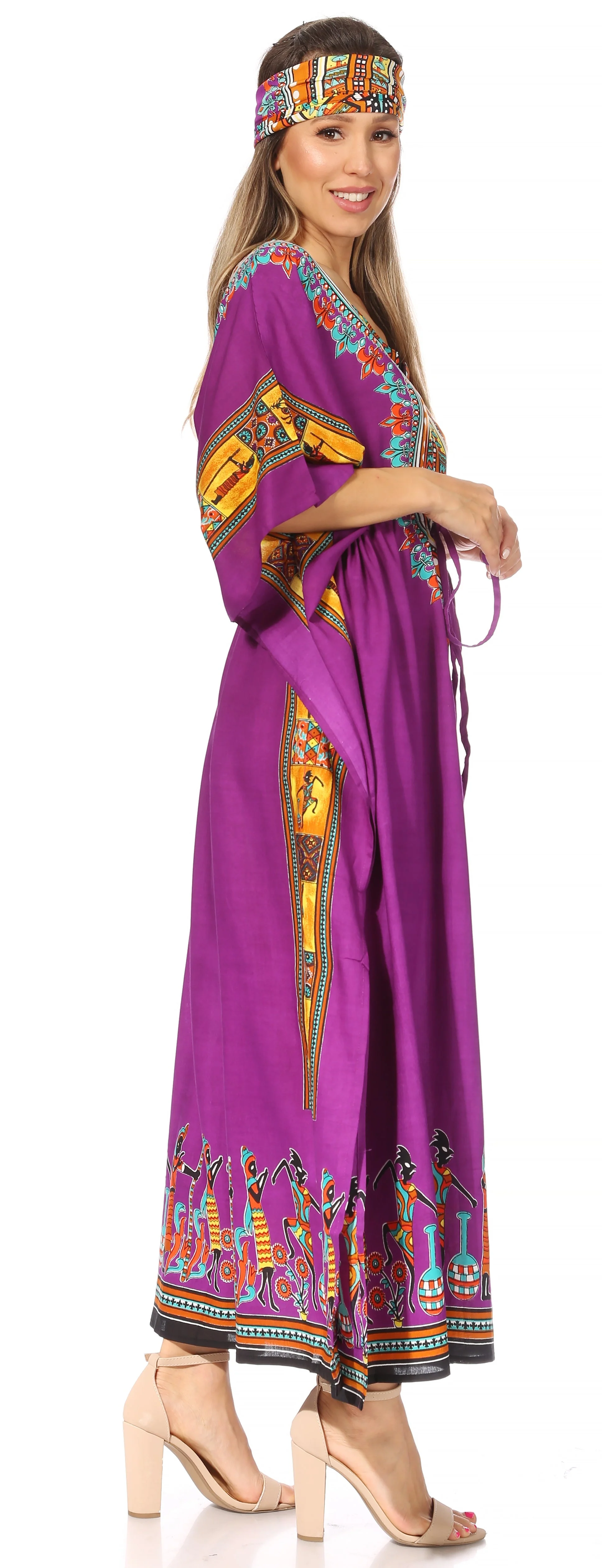 Sakkas Mera Women's Long Loose Short Sleeve Summer Casual Caftan Kaftan Dress - Image 144