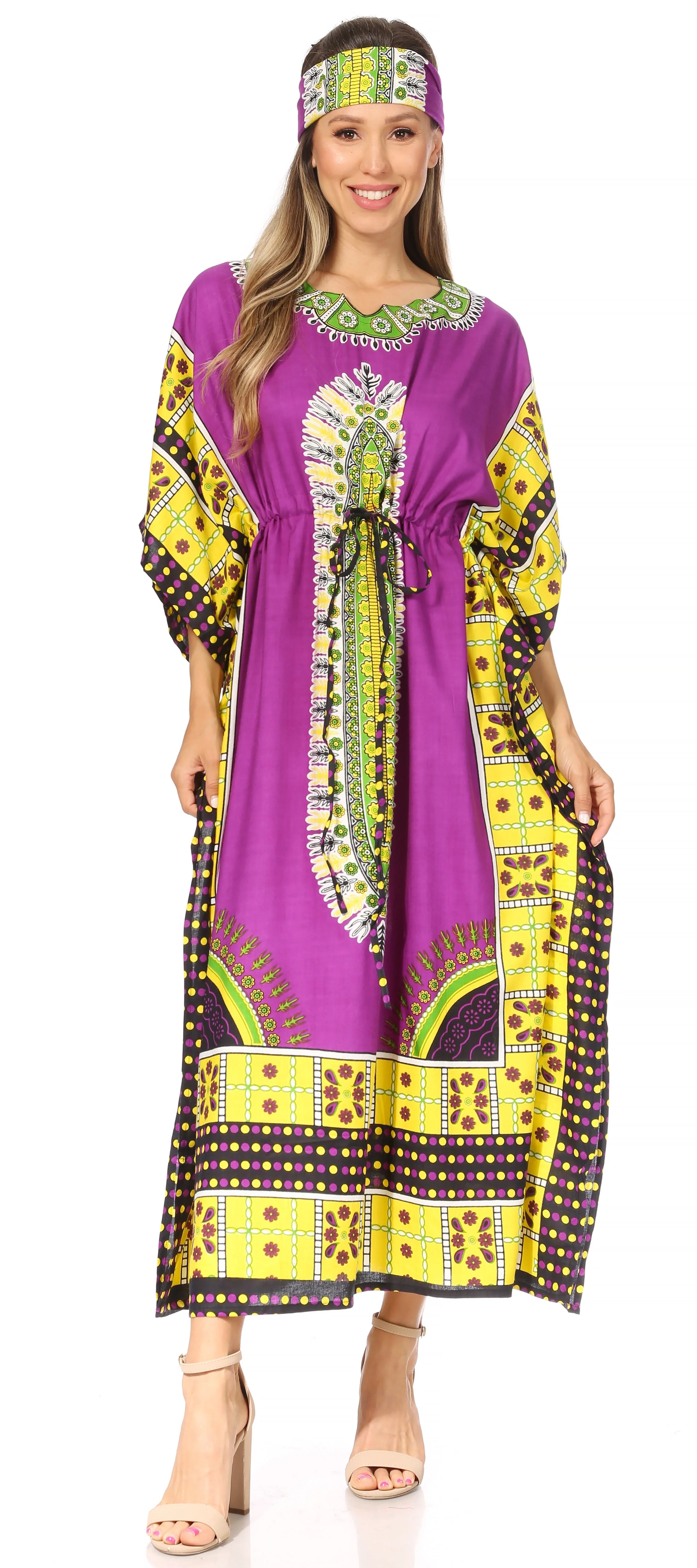 Sakkas Mera Women's Long Loose Short Sleeve Summer Casual Caftan Kaftan Dress - Image 71
