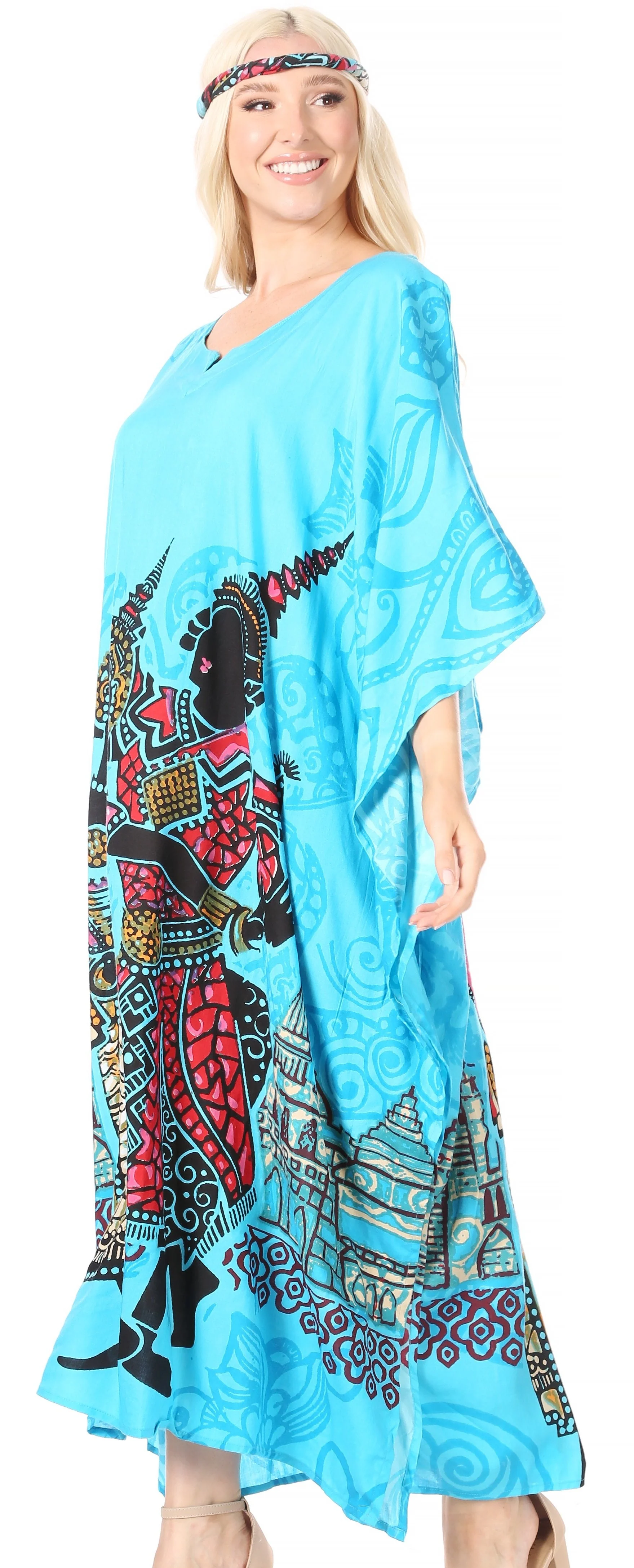 Sakkas Mera Women's Long Loose Short Sleeve Summer Casual Caftan Kaftan Dress - Image 8
