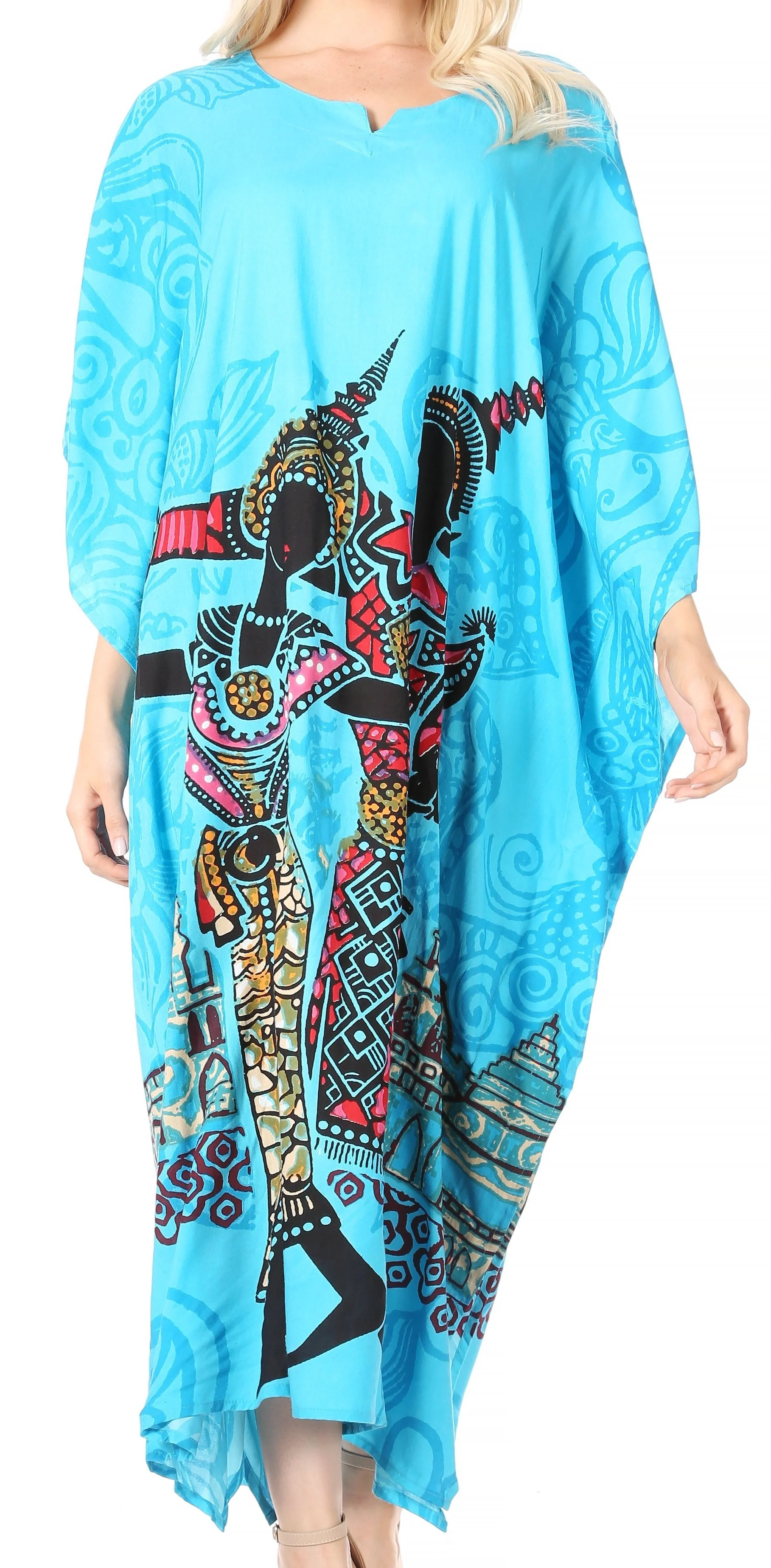 Sakkas Mera Women's Long Loose Short Sleeve Summer Casual Caftan Kaftan Dress - Image 9