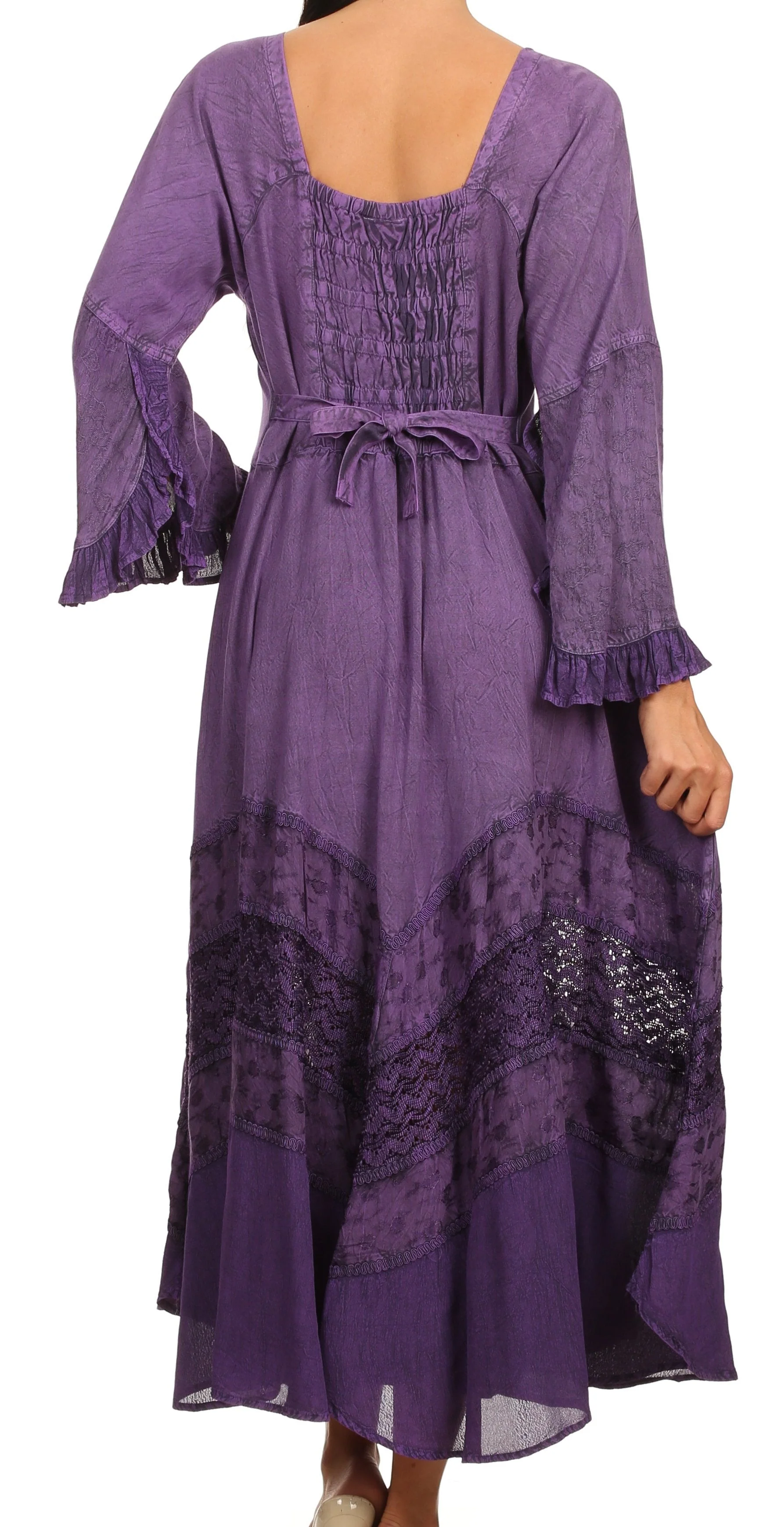Sakkas Mirabel Stonewashed Corset Style Floral Emboridery Kimono Sleeve Dress - Image 17