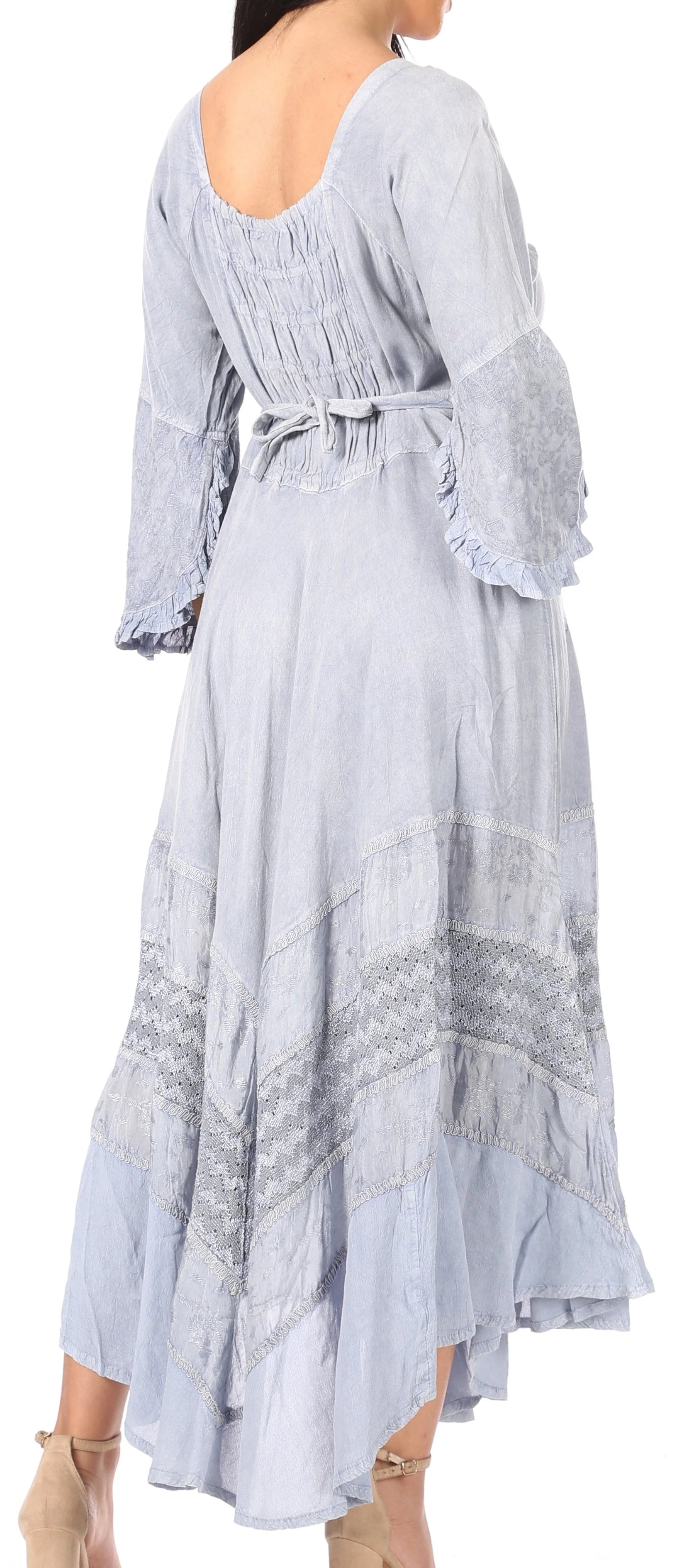 Sakkas Mirabel Stonewashed Corset Style Floral Emboridery Kimono Sleeve Dress - Image 37