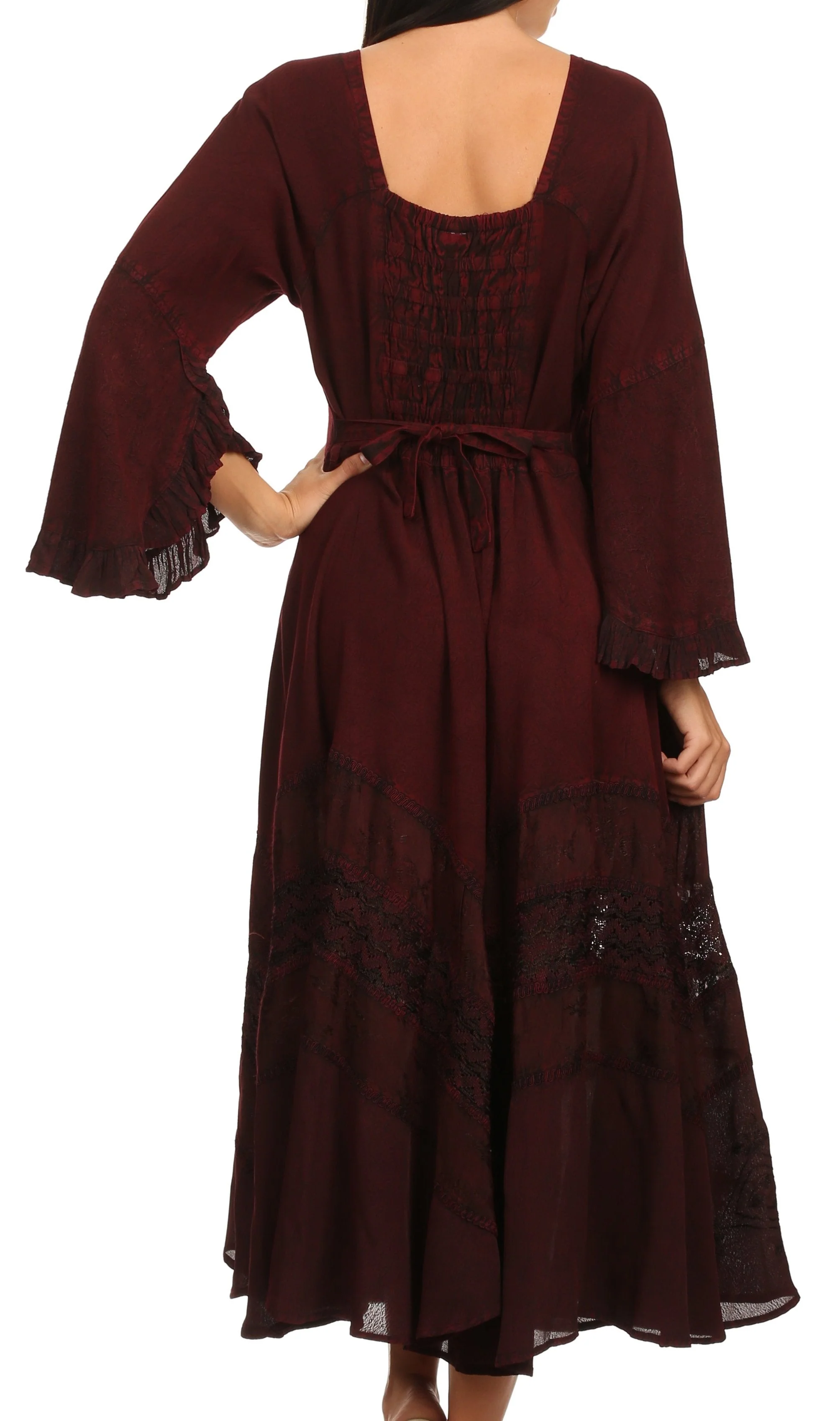 Sakkas Mirabel Stonewashed Corset Style Floral Emboridery Kimono Sleeve Dress - Image 7