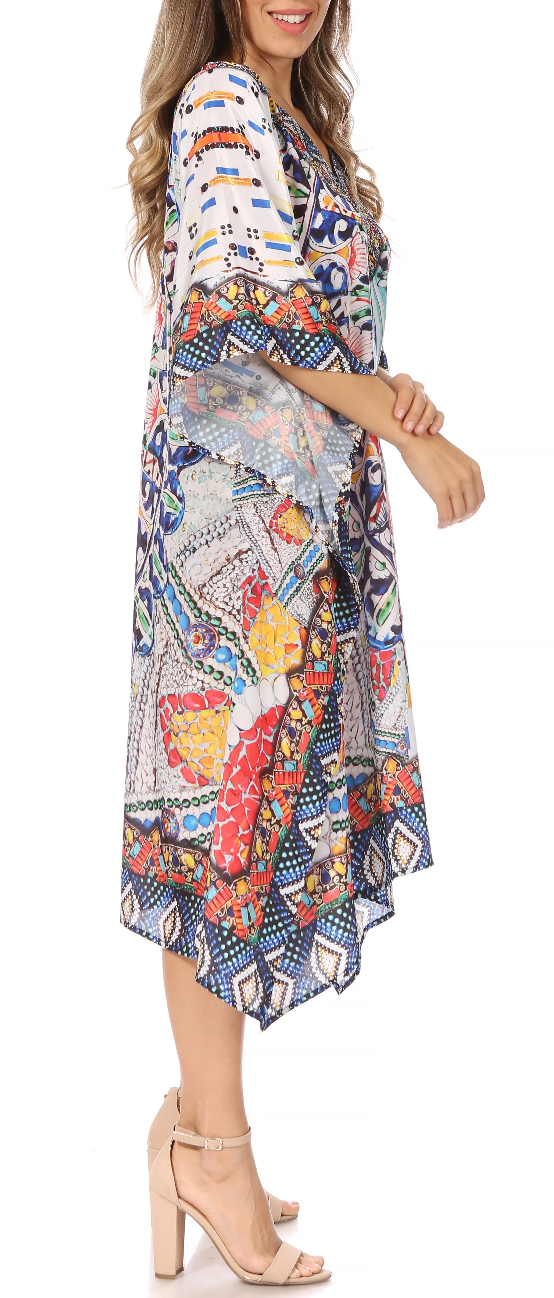 Sakkas MiuMiu Ligthweight Summer Printed Short Caftan Dress / Cover Up - Image 114