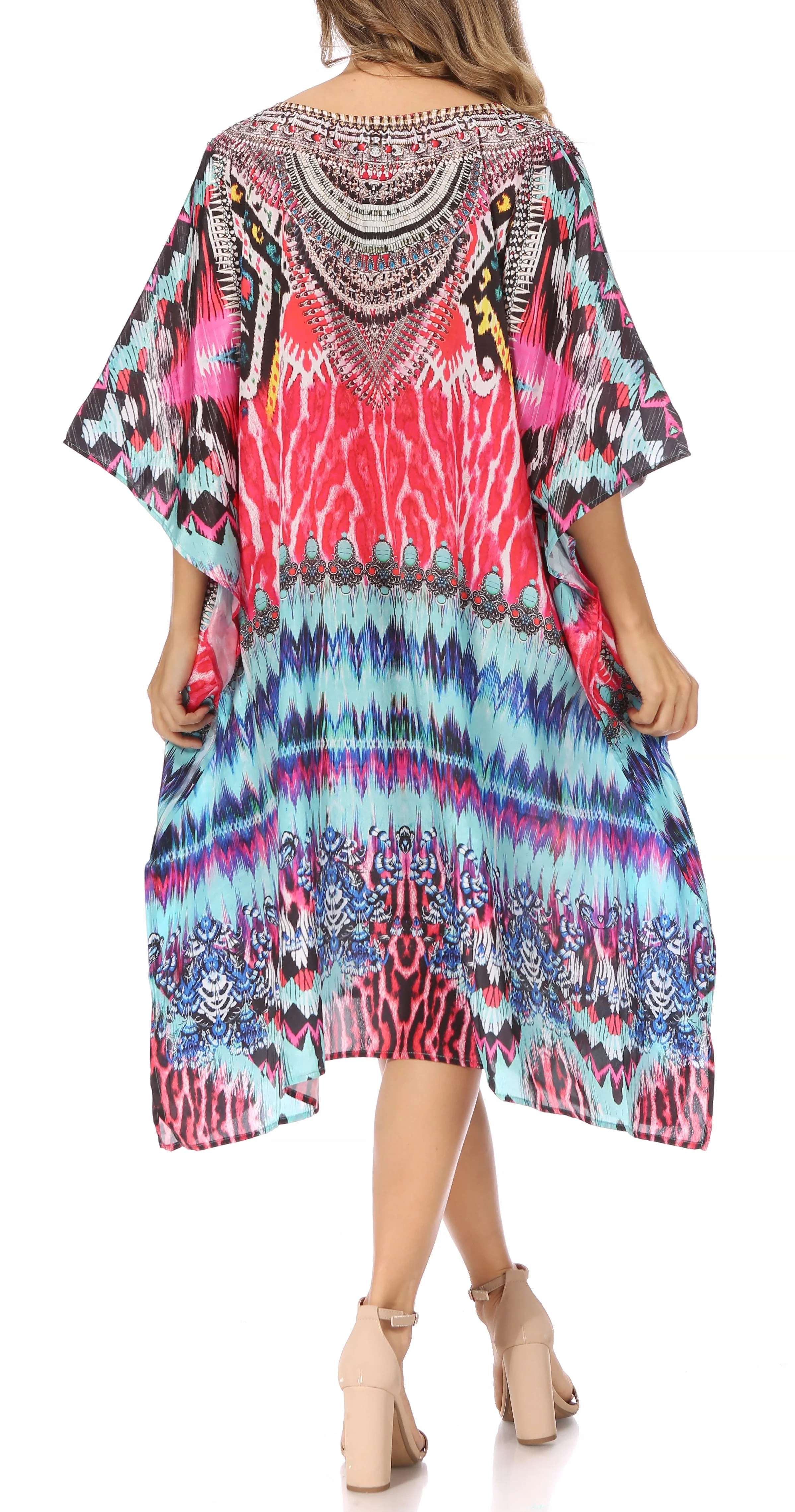 Sakkas MiuMiu Ligthweight Summer Printed Short Caftan Dress / Cover Up - Image 117