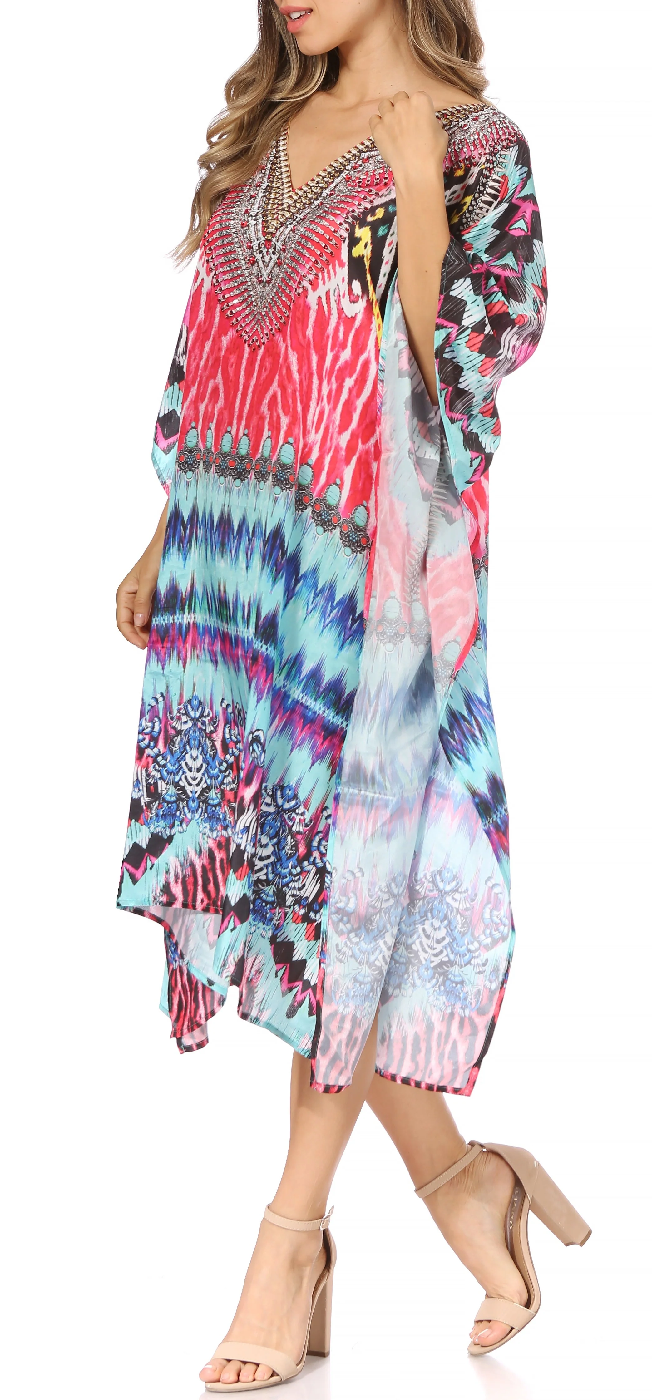 Sakkas MiuMiu Ligthweight Summer Printed Short Caftan Dress / Cover Up - Image 118