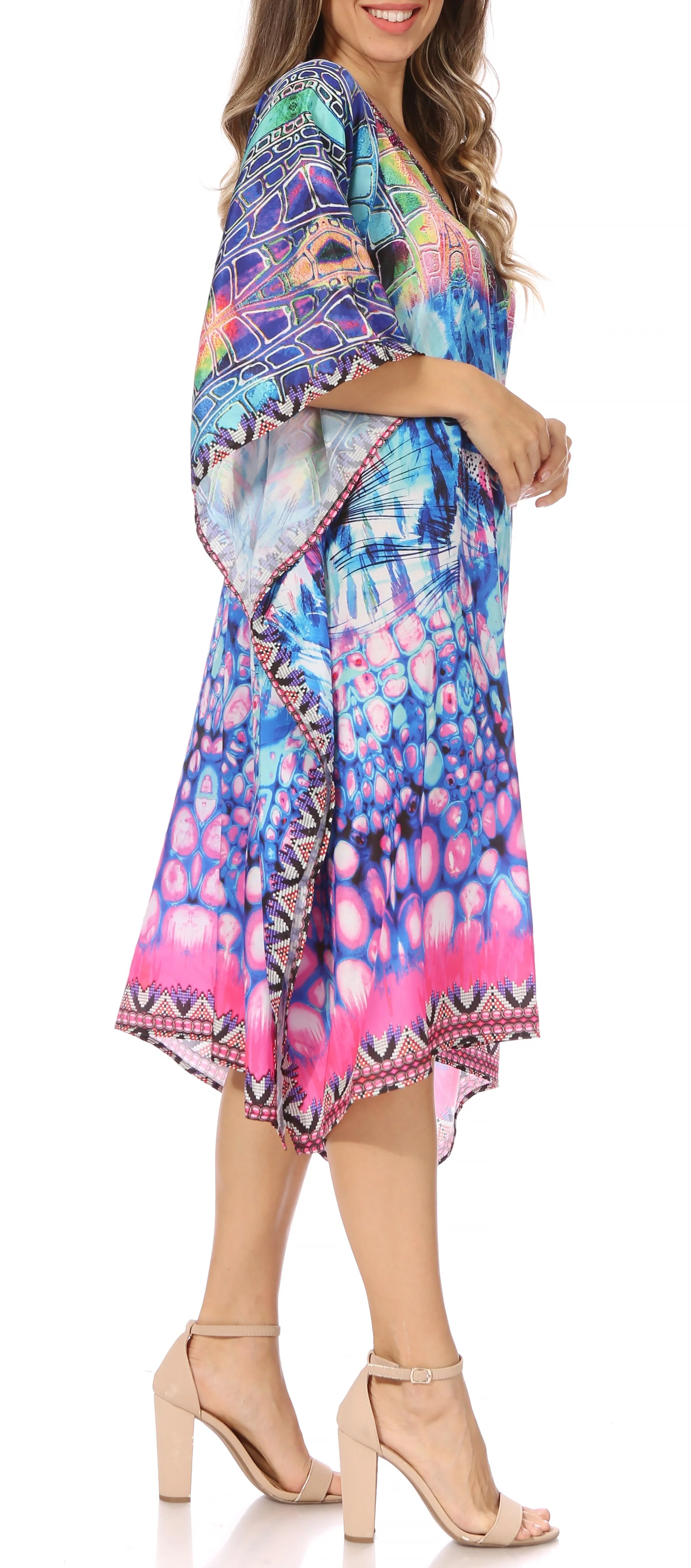 Sakkas MiuMiu Ligthweight Summer Printed Short Caftan Dress / Cover Up - Image 124