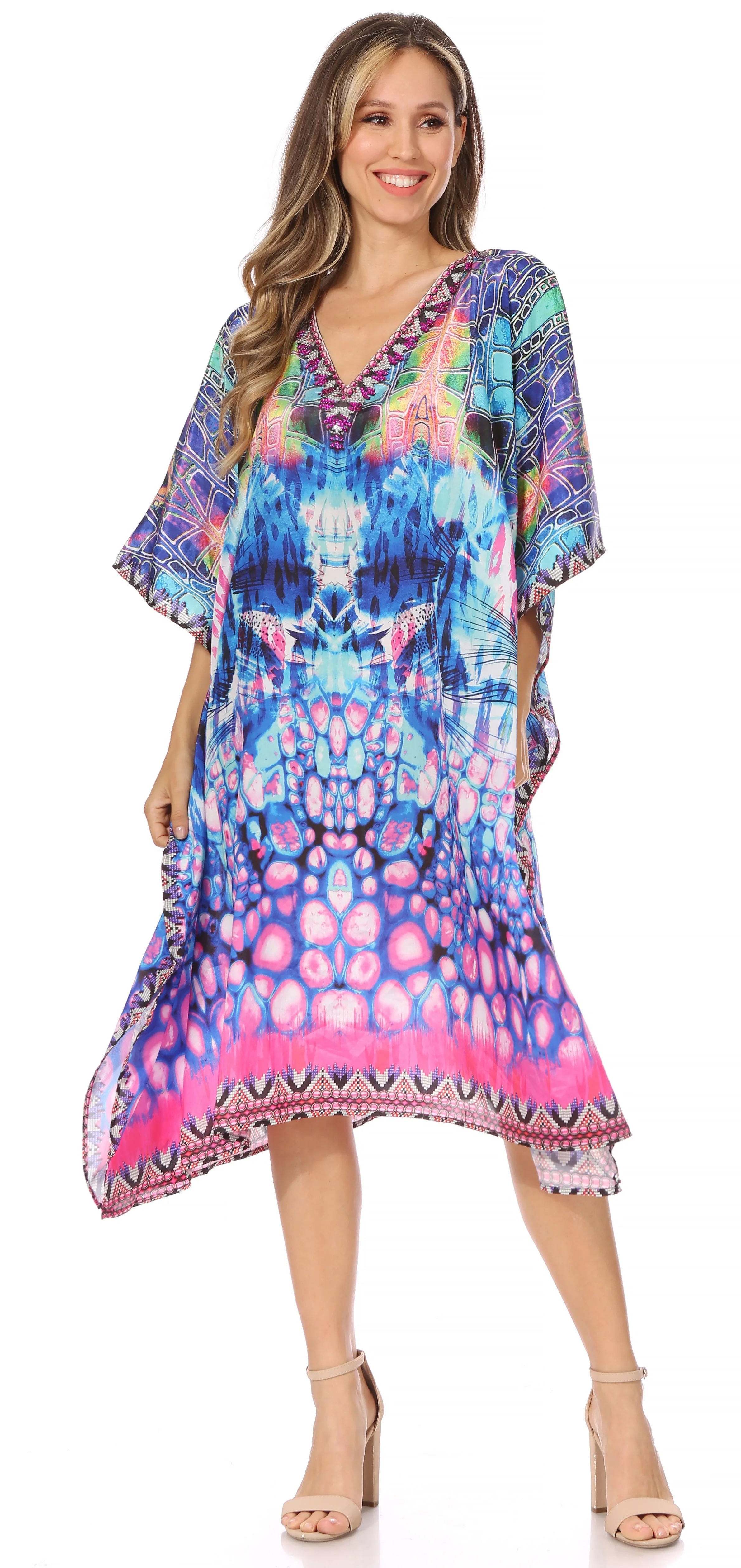 Sakkas MiuMiu Ligthweight Summer Printed Short Caftan Dress / Cover Up - Image 125