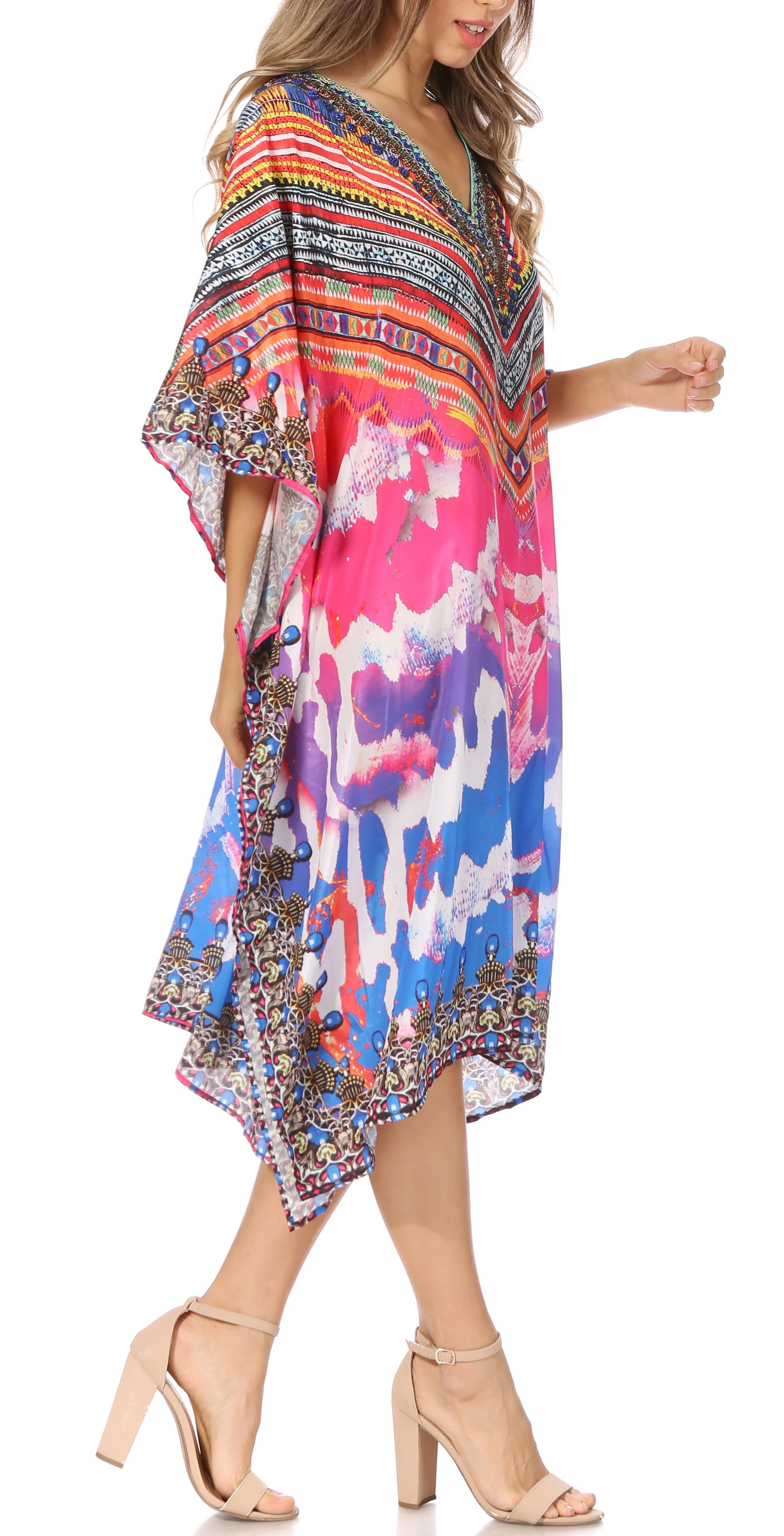 Sakkas MiuMiu Ligthweight Summer Printed Short Caftan Dress / Cover Up - Image 129