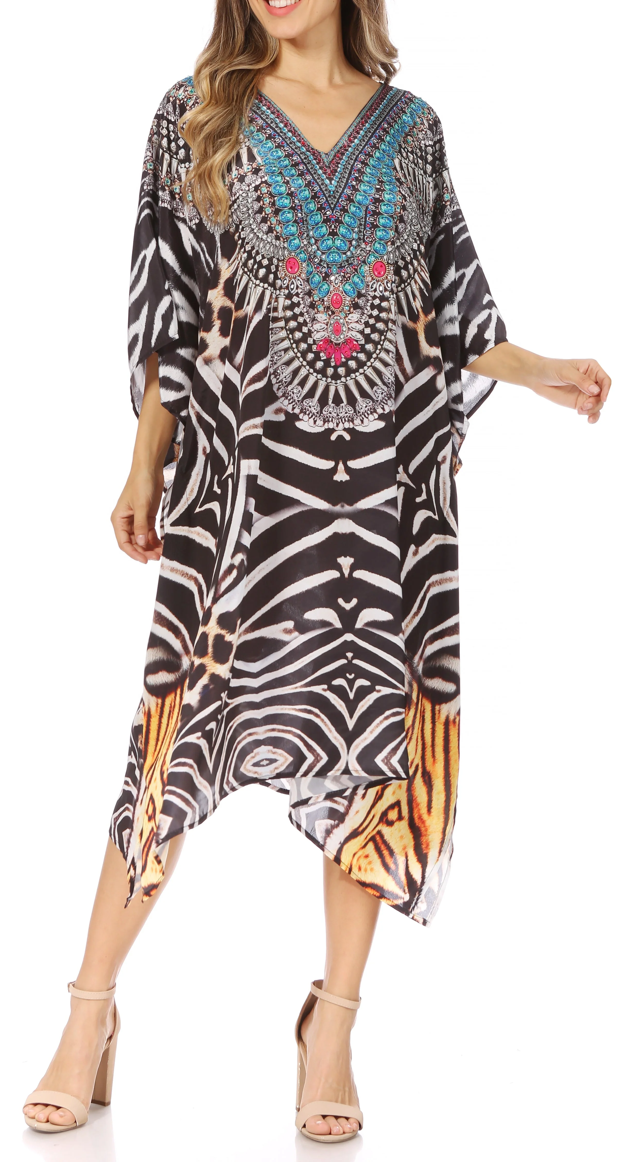 Sakkas MiuMiu Ligthweight Summer Printed Short Caftan Dress / Cover Up - Image 135