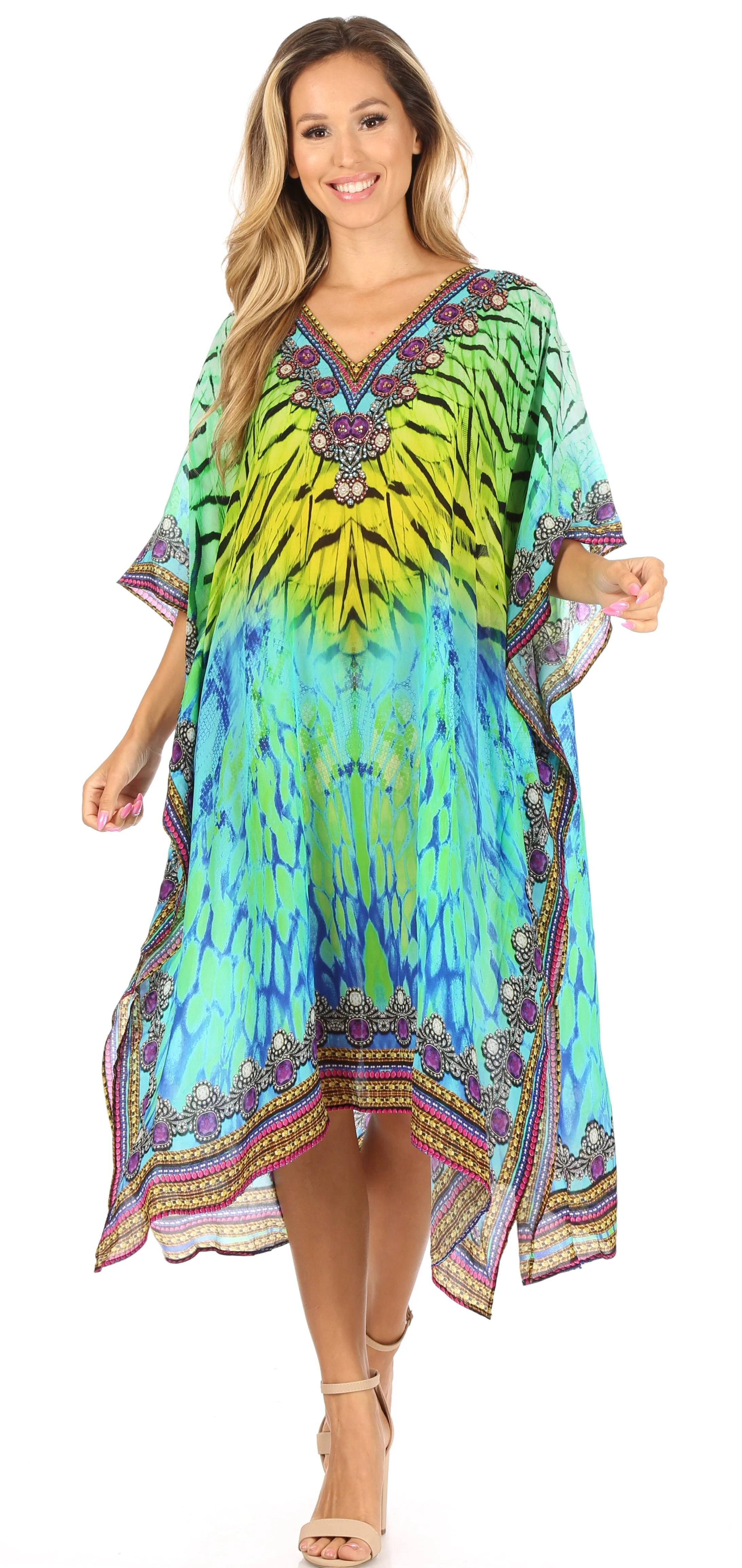 Sakkas MiuMiu Ligthweight Summer Printed Short Caftan Dress / Cover Up - Image 5