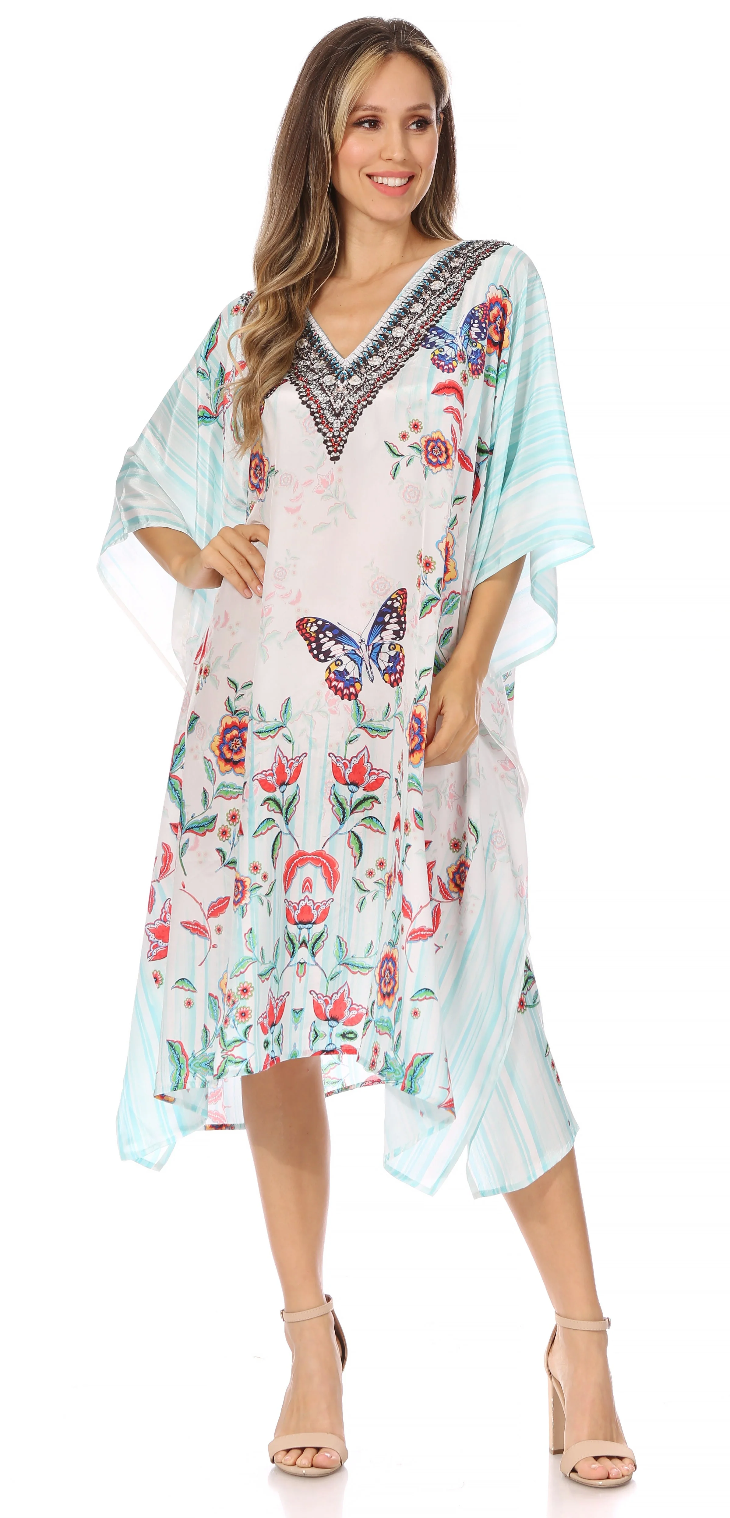 Sakkas MiuMiu Ligthweight Summer Printed Short Caftan Dress / Cover Up - Image 55