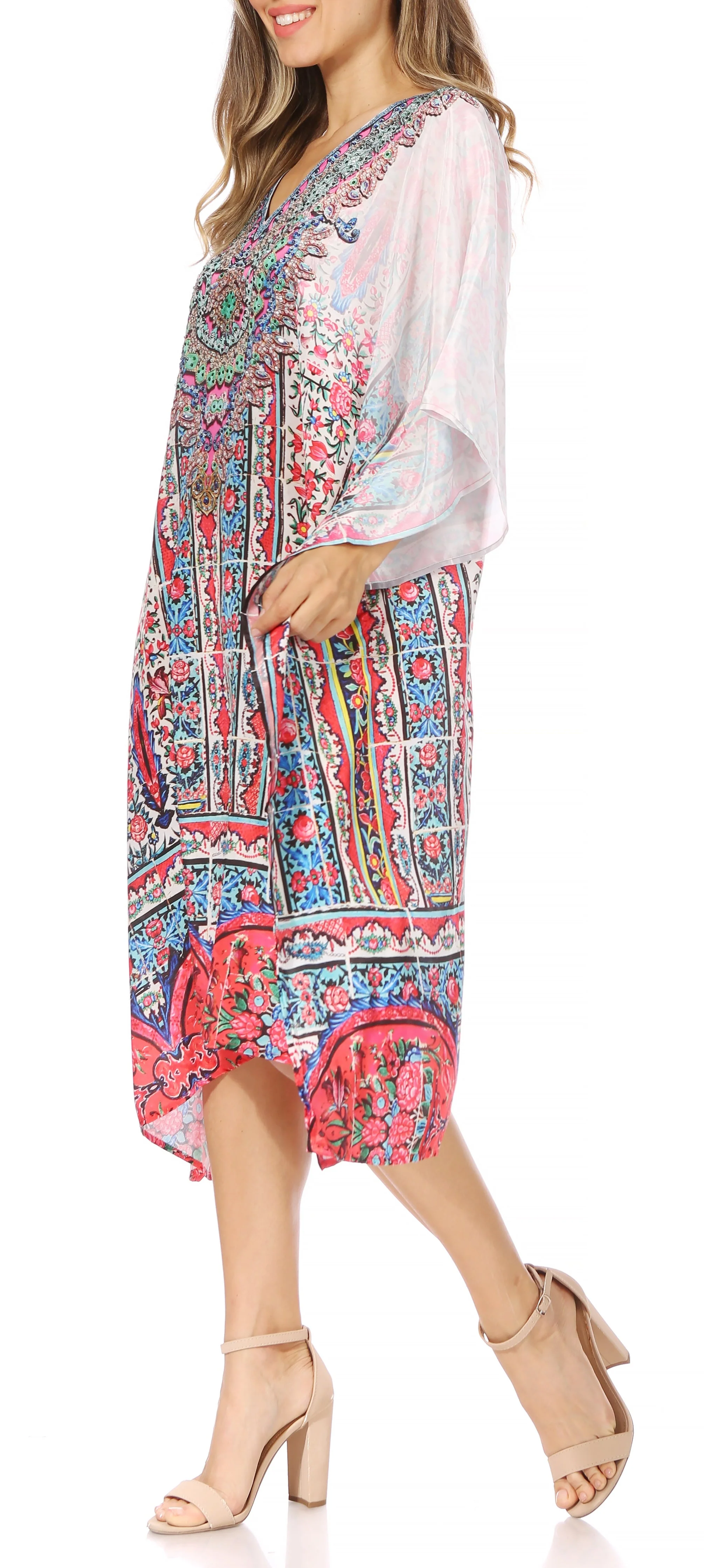 Sakkas MiuMiu Ligthweight Summer Printed Short Caftan Dress / Cover Up - Image 63