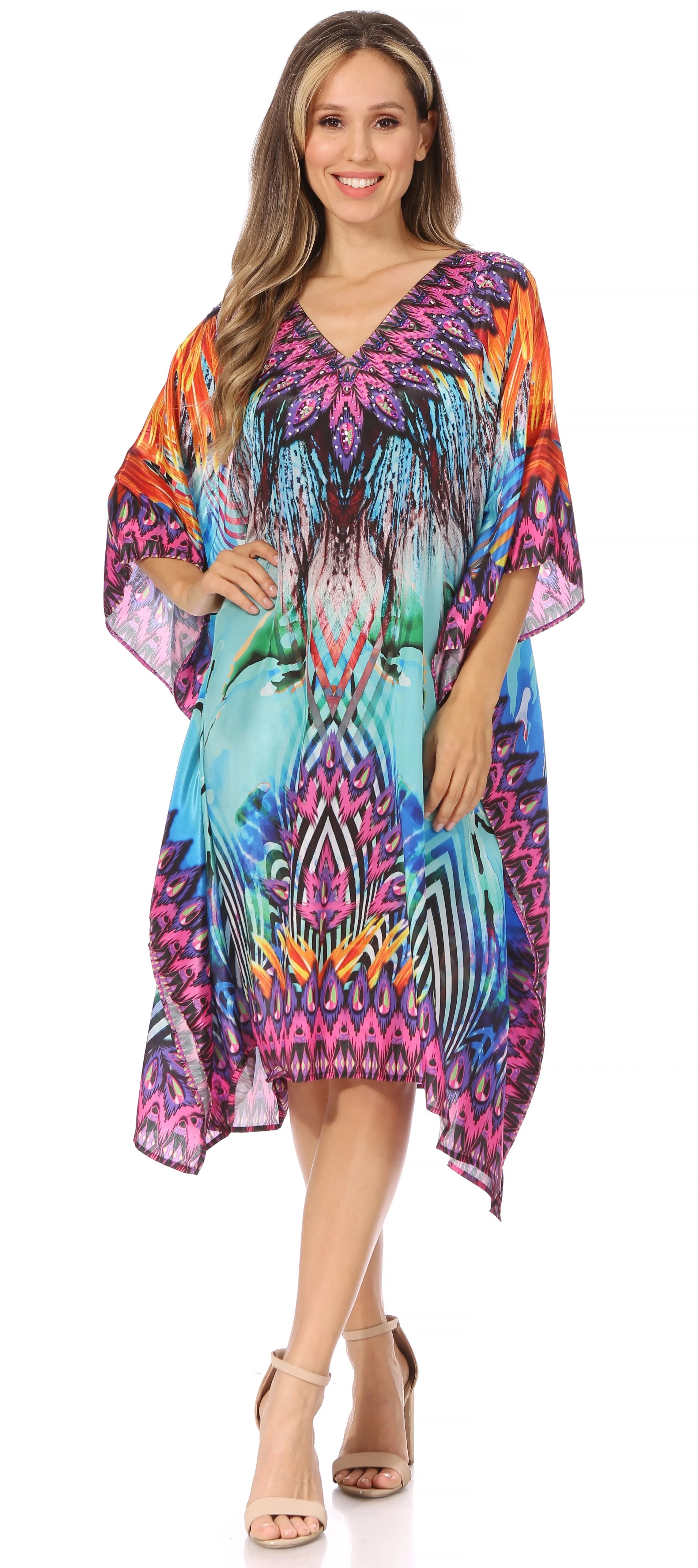 Sakkas MiuMiu Ligthweight Summer Printed Short Caftan Dress / Cover Up - Image 80