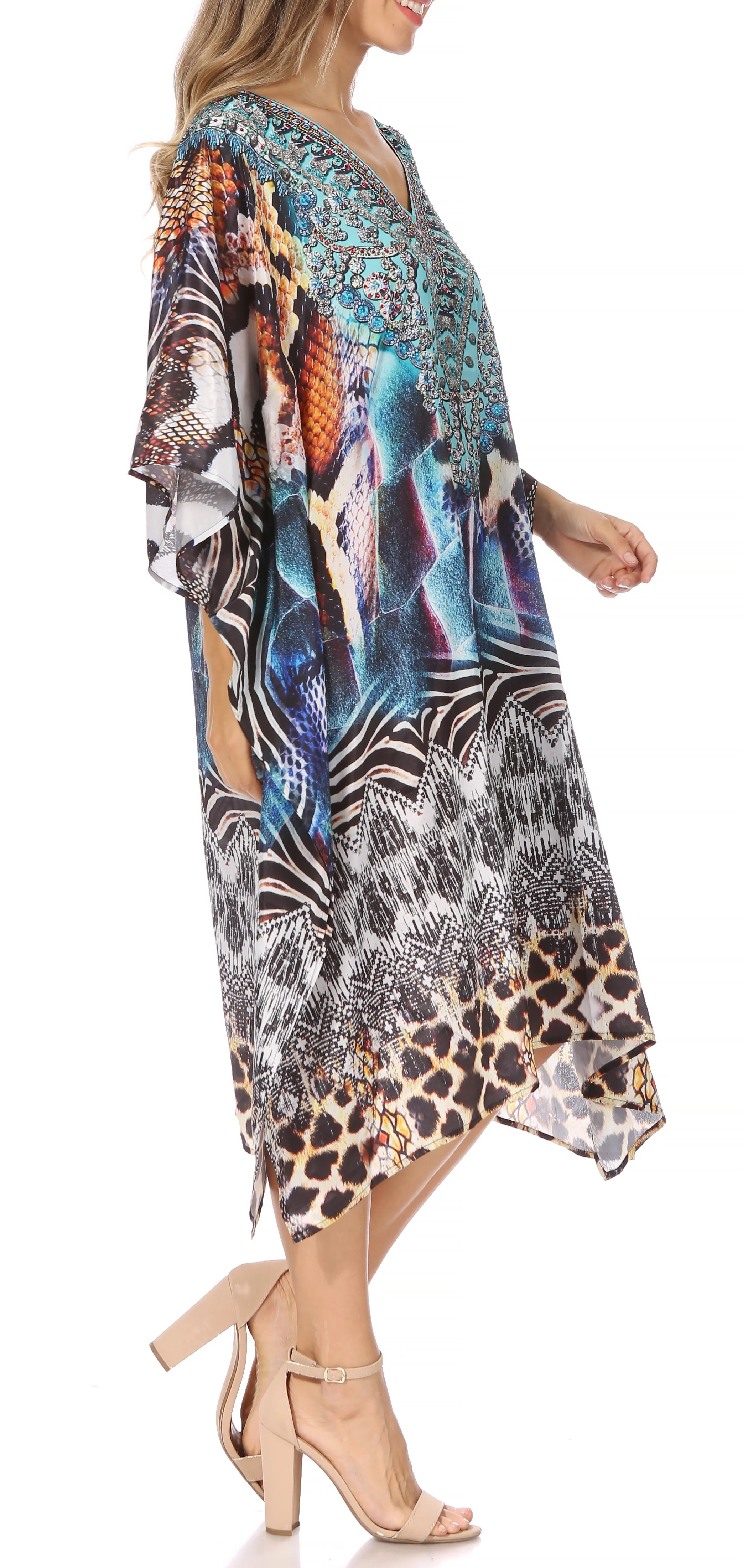 Sakkas MiuMiu Ligthweight Summer Printed Short Caftan Dress / Cover Up - Image 88