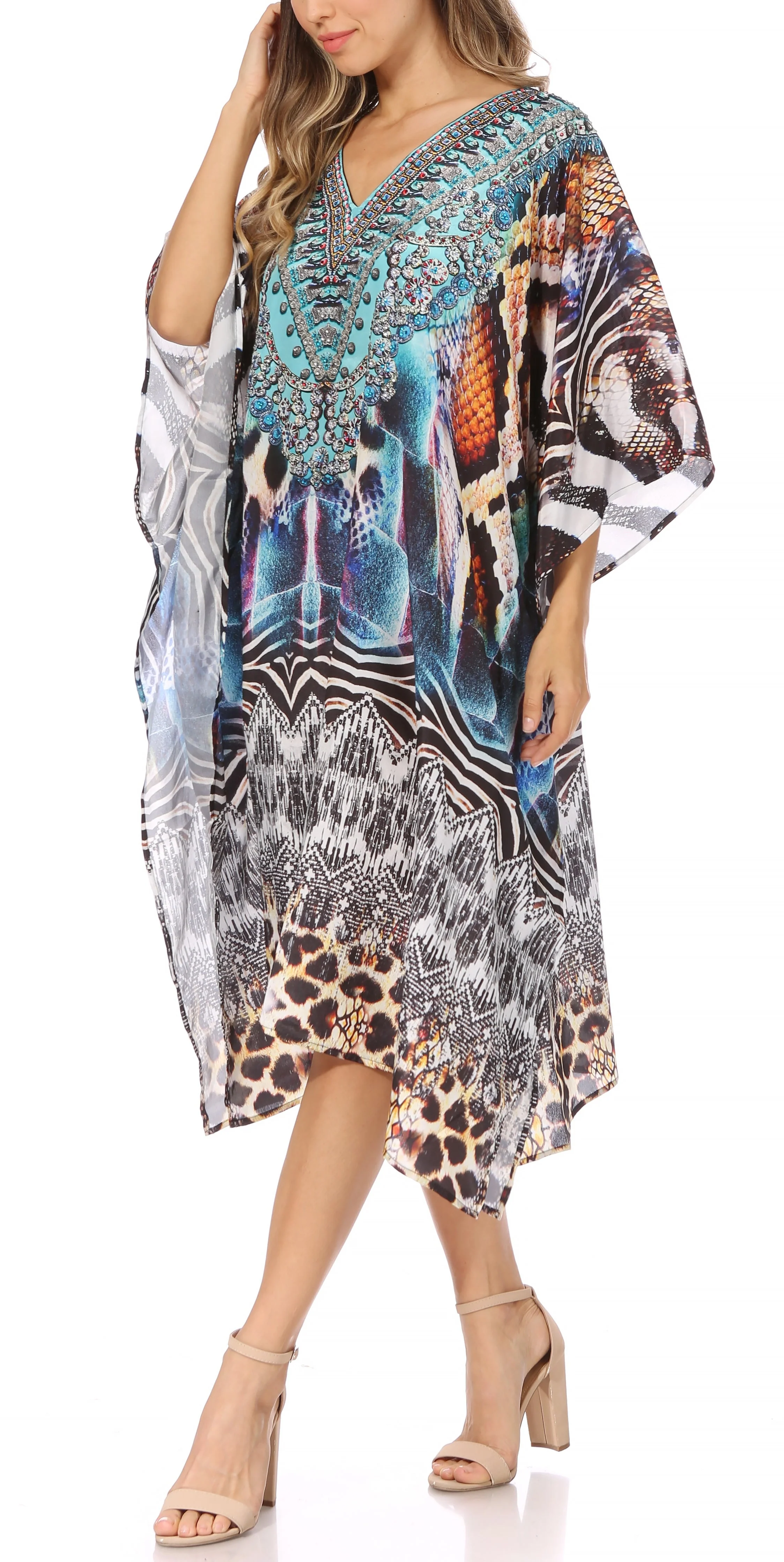 Sakkas MiuMiu Ligthweight Summer Printed Short Caftan Dress / Cover Up - Image 89